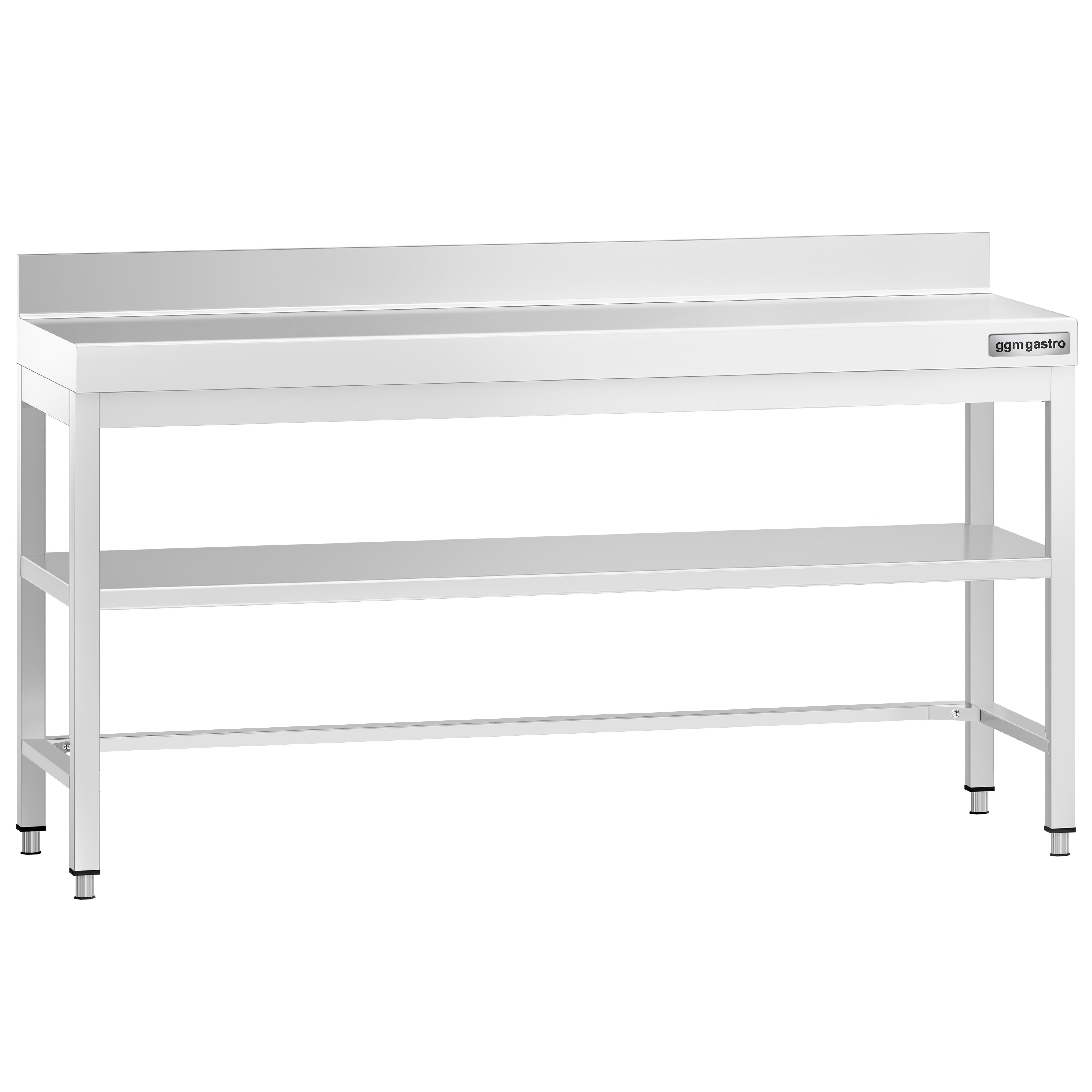 Table de travail inox PREMIUM - 2000 x 700 mm - avec tablette inférieure, Dosseret & Renforts