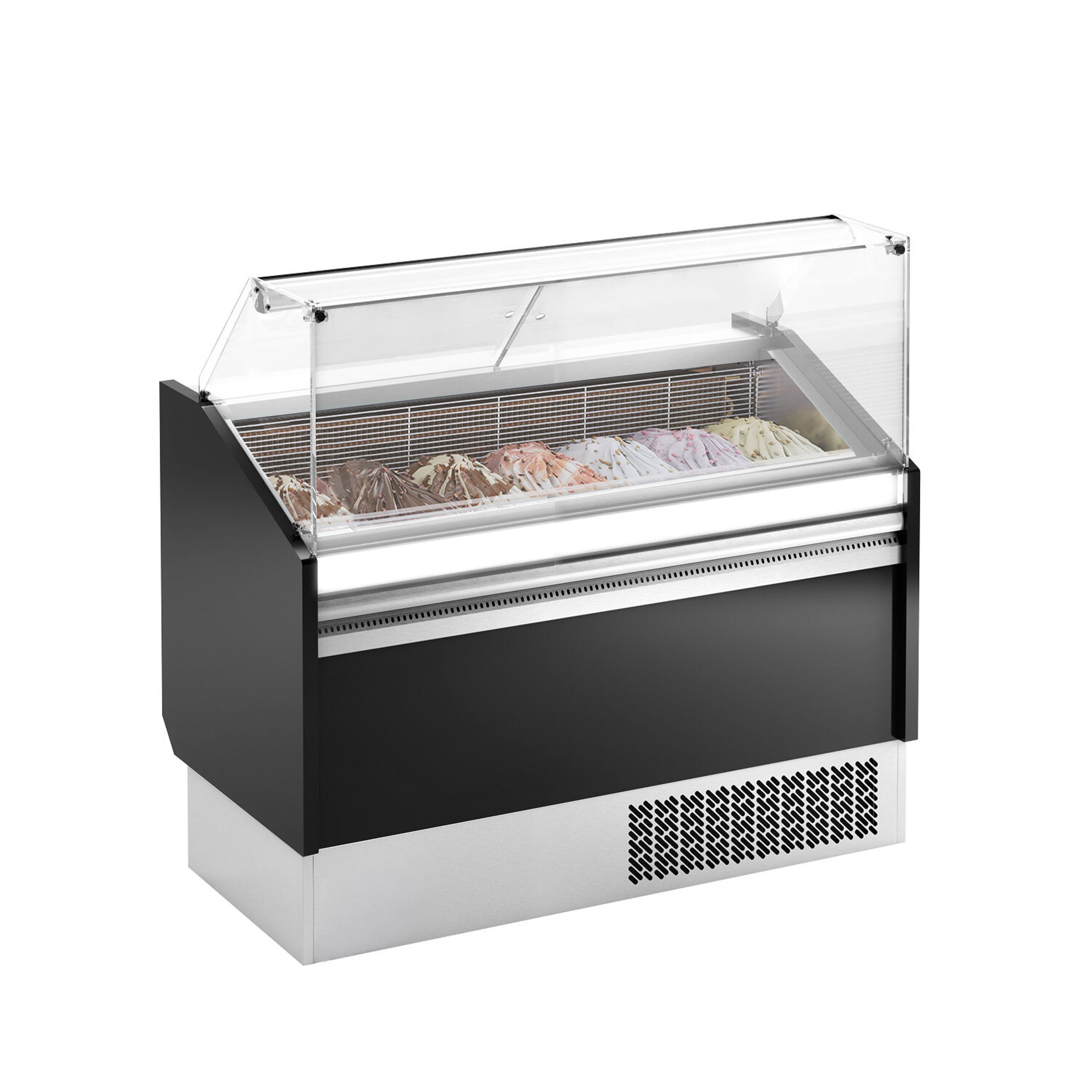 Vitrine à glace LEVI – 1310 mm – refroidissement statique – pour 7+7 bacs à glace de 5 litres – Noir