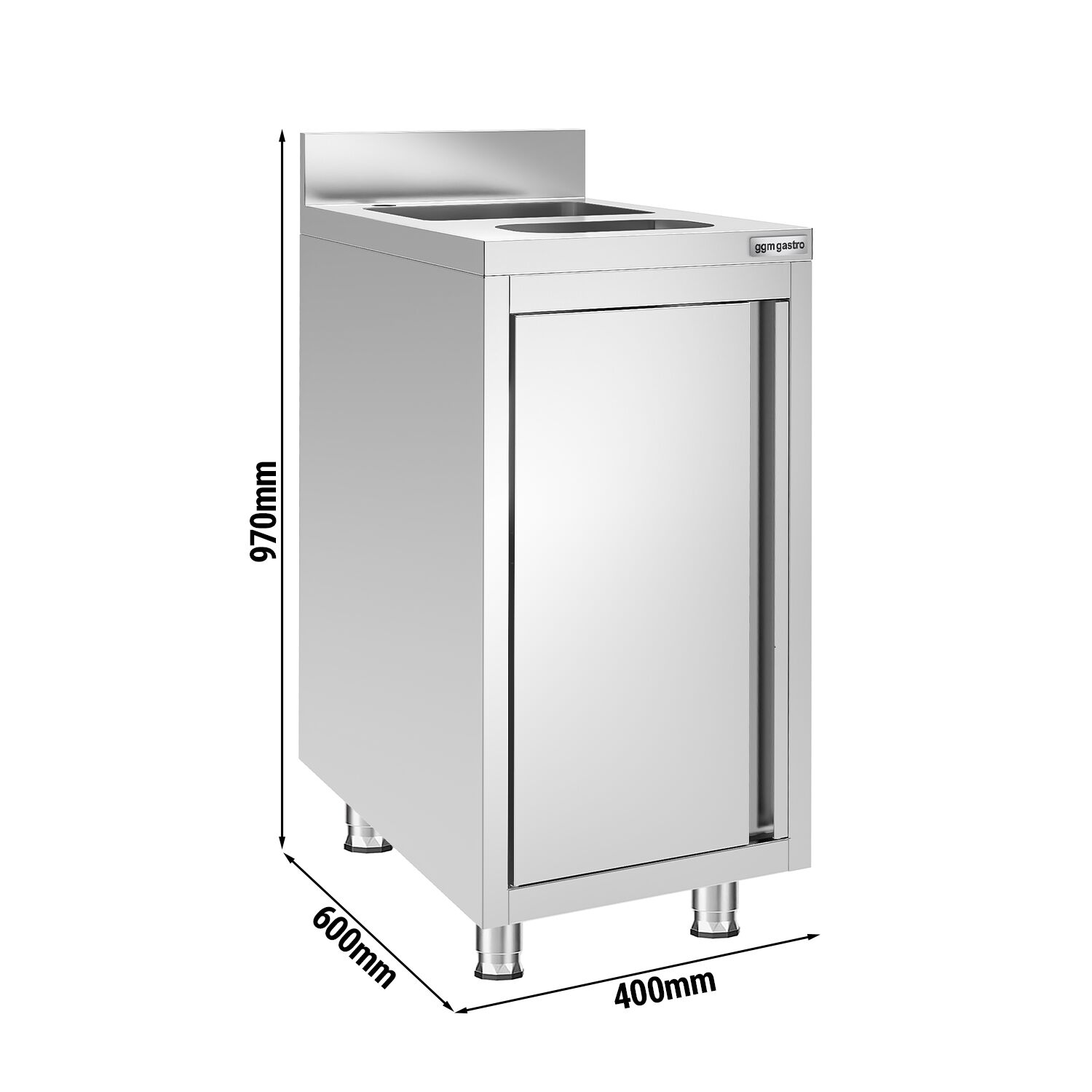 Fregadero industrial con mueble de acero inoxidable - 400x600mm - con papelera y 1 seno