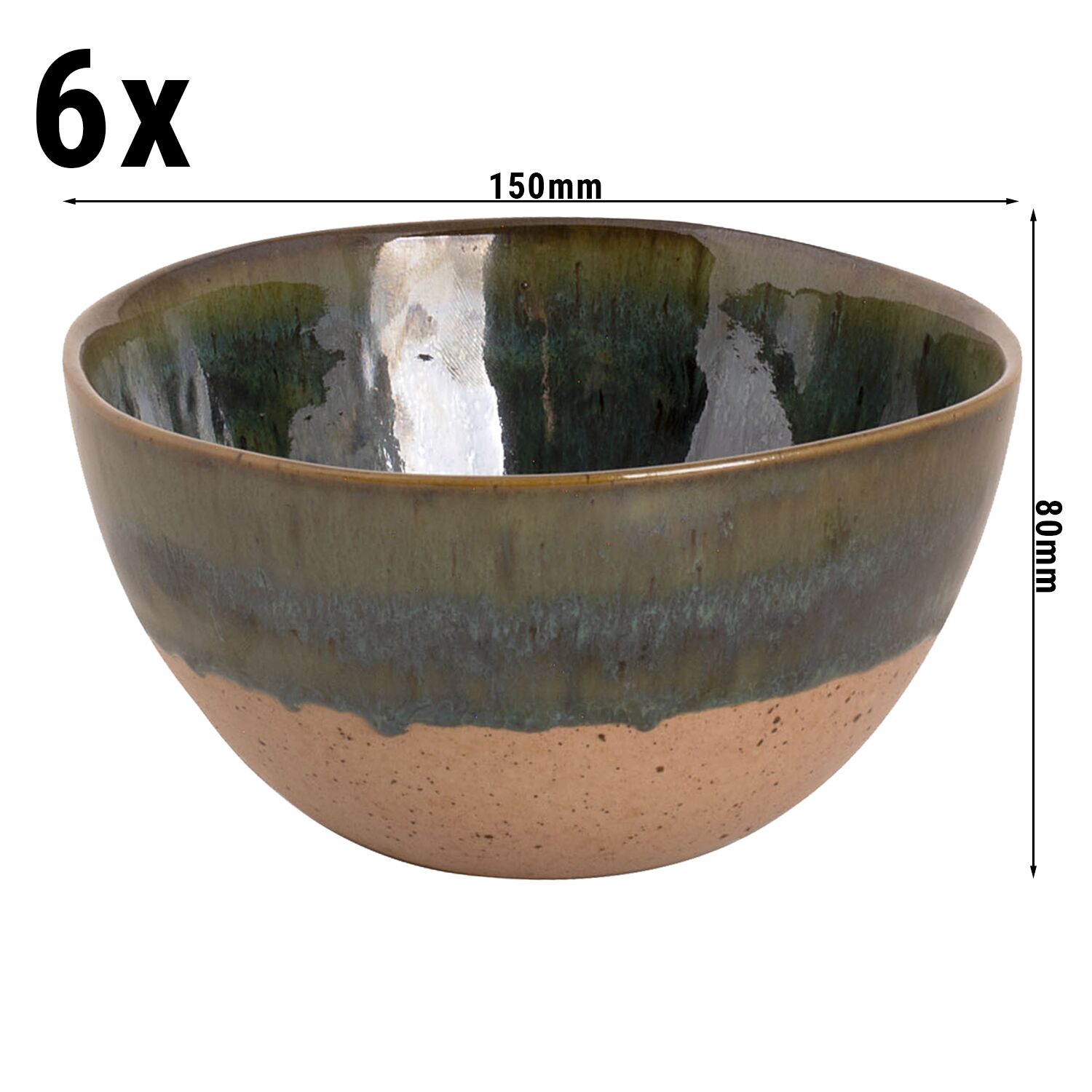 (6 pcs) Coupe à dessert WISTERIA - Grès - 80cl - Ø 150mm - Vert/Beige