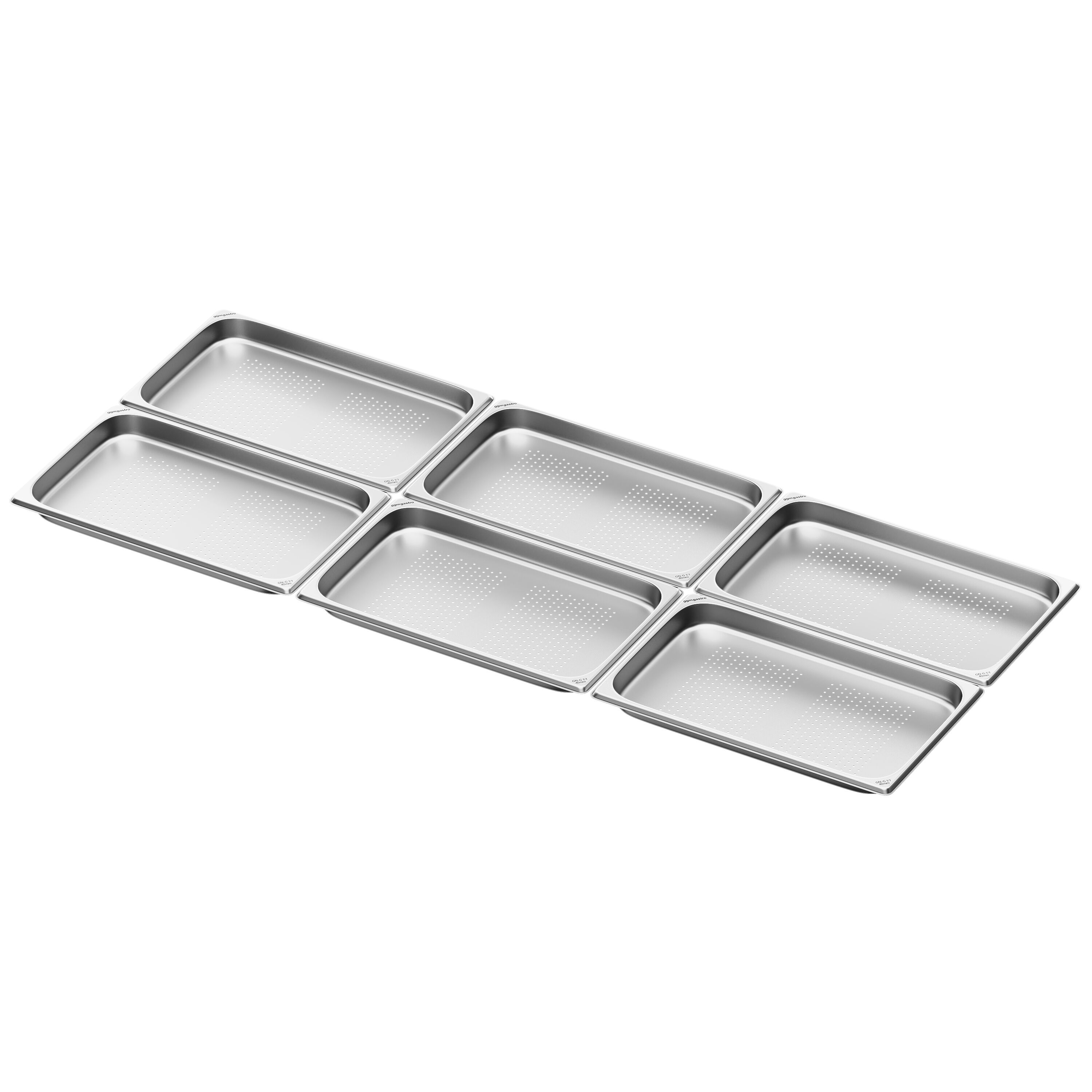 (6 pcs) Acier inoxydable Bac GN GN 1/1 - Profondeur: 40mm