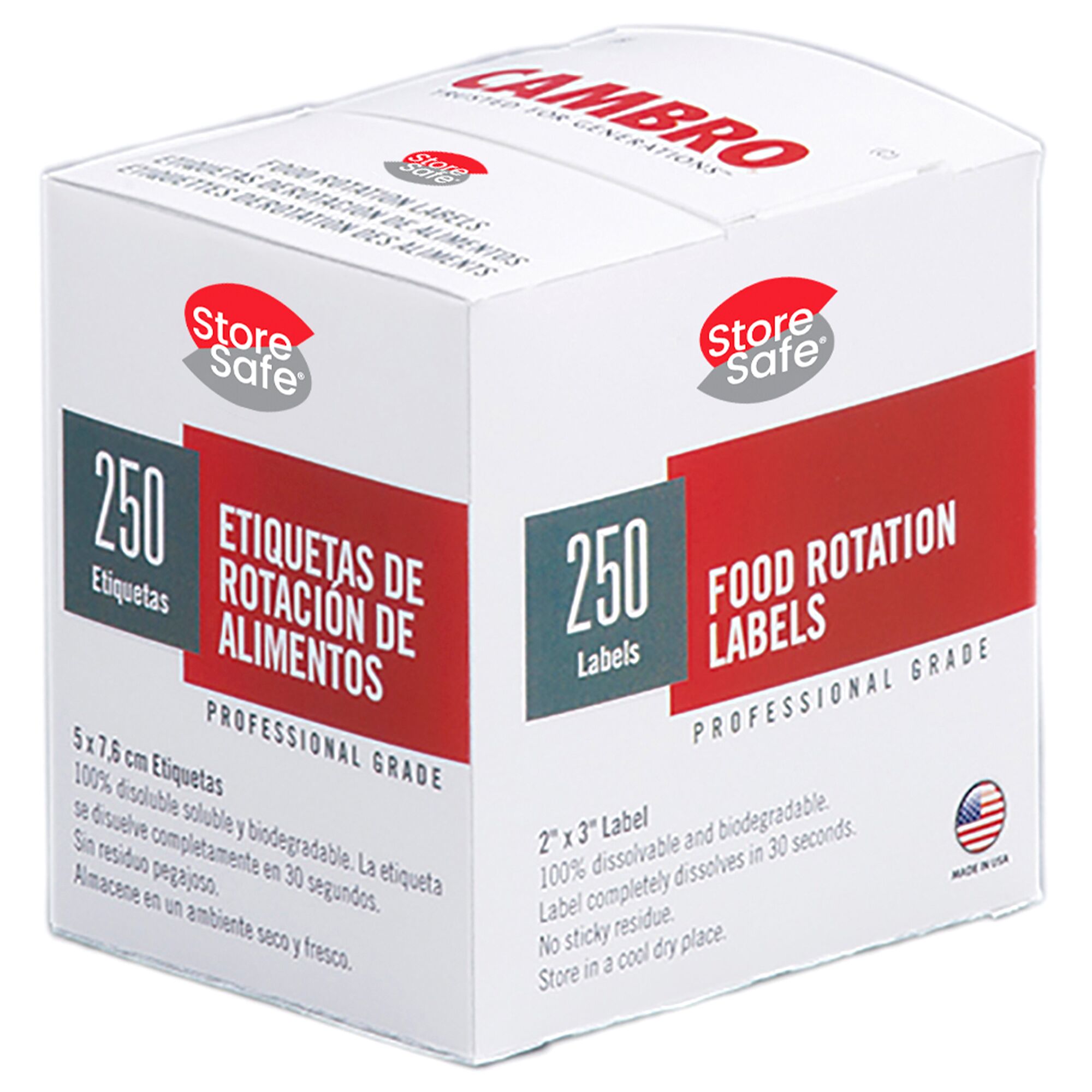 (6 rolls) CAMBRO | StoreSafe® Dissolvable FIFO Food Rotation Labels – 250 labels/roll – White
