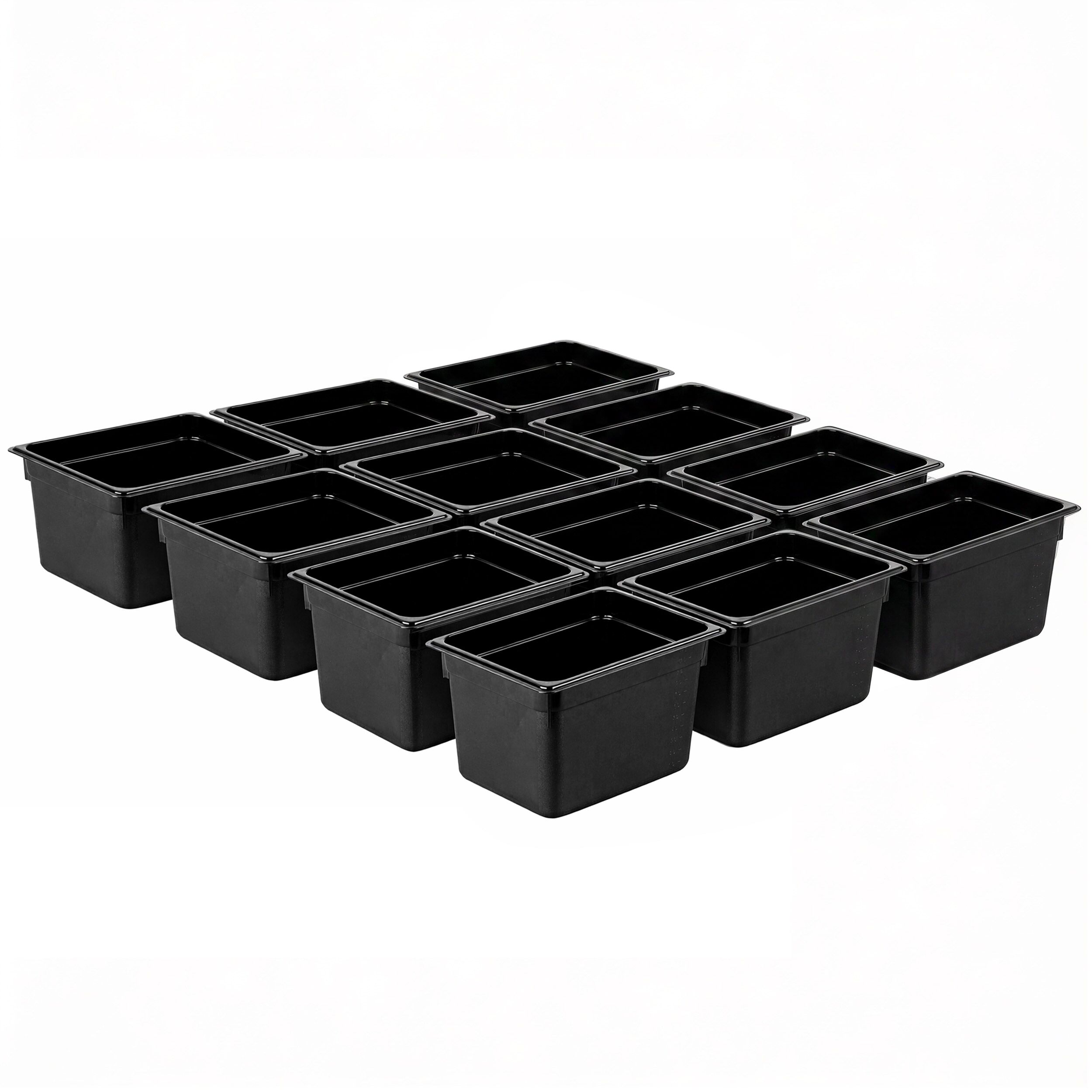 (12 pièces) Bac GN en polycarbonate 1/2 - Noir - Hauteur : 200 mm
