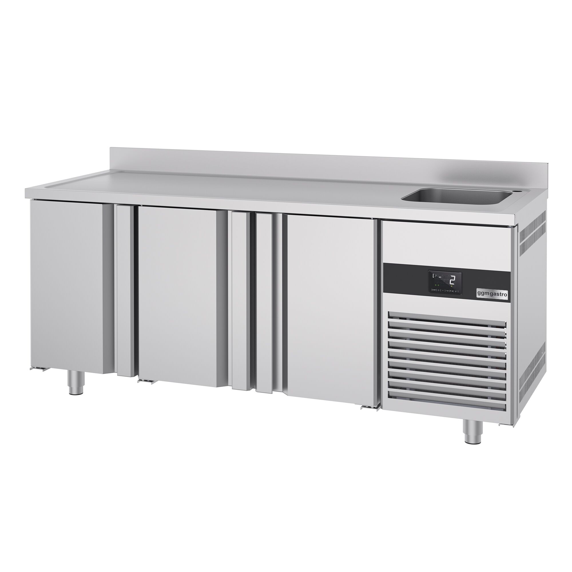 Commercial Counter Fridge with Sink PREMIUM - 1900x700mm - with 3 doors - with upstand - capacity 420 litres