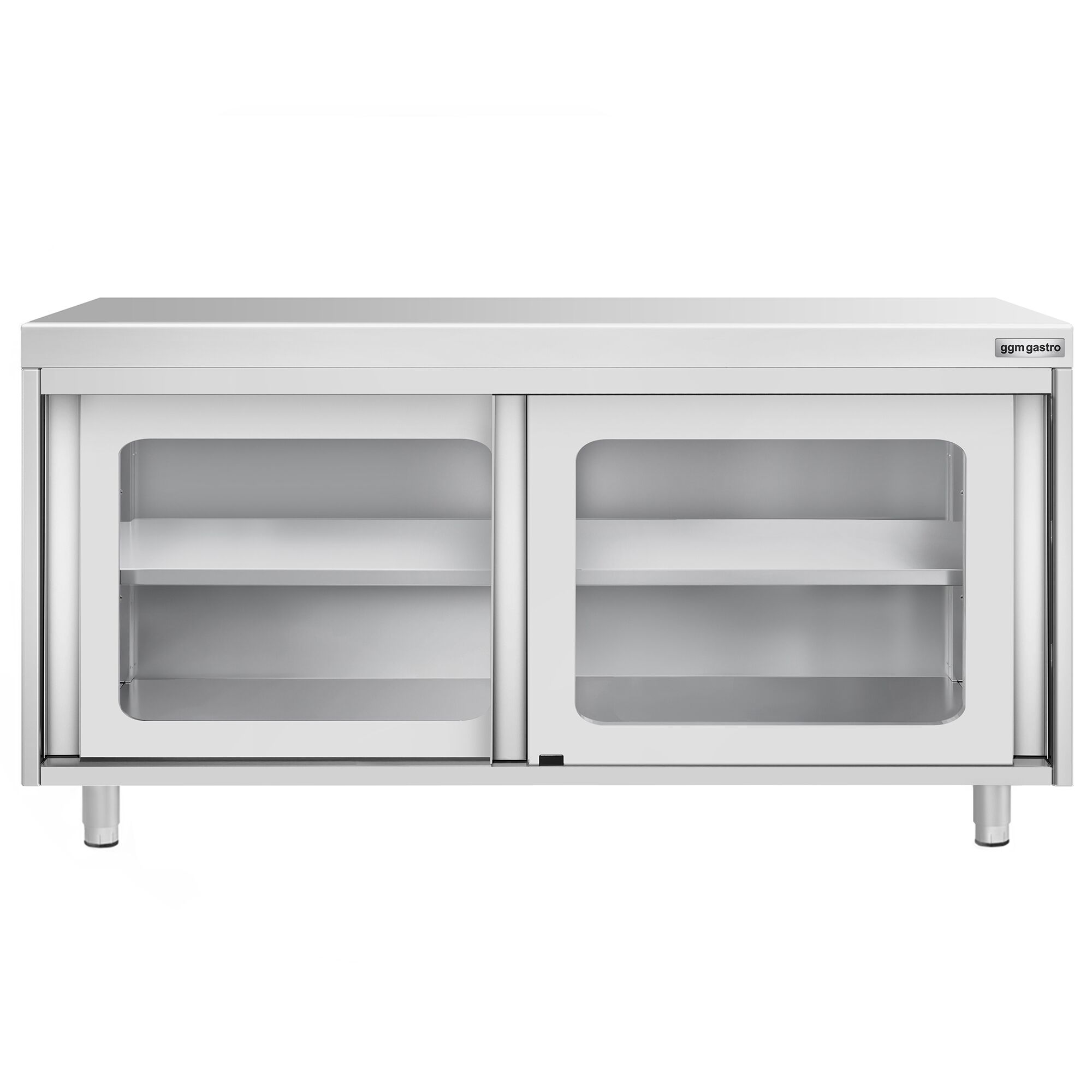 Table armoire en acier inoxydable PREMIUM - 1600x600mm - avec portes coulissantes vitrées