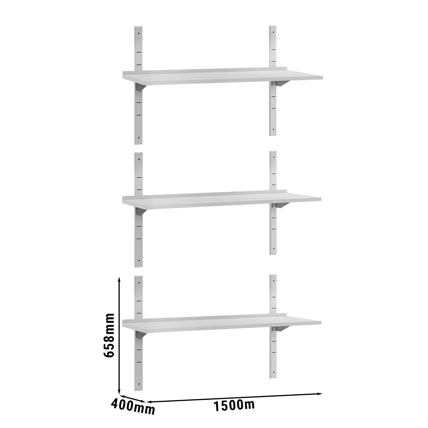 Étagère murale ECO en inox - 1500 × 400 mm - avec 3 étages