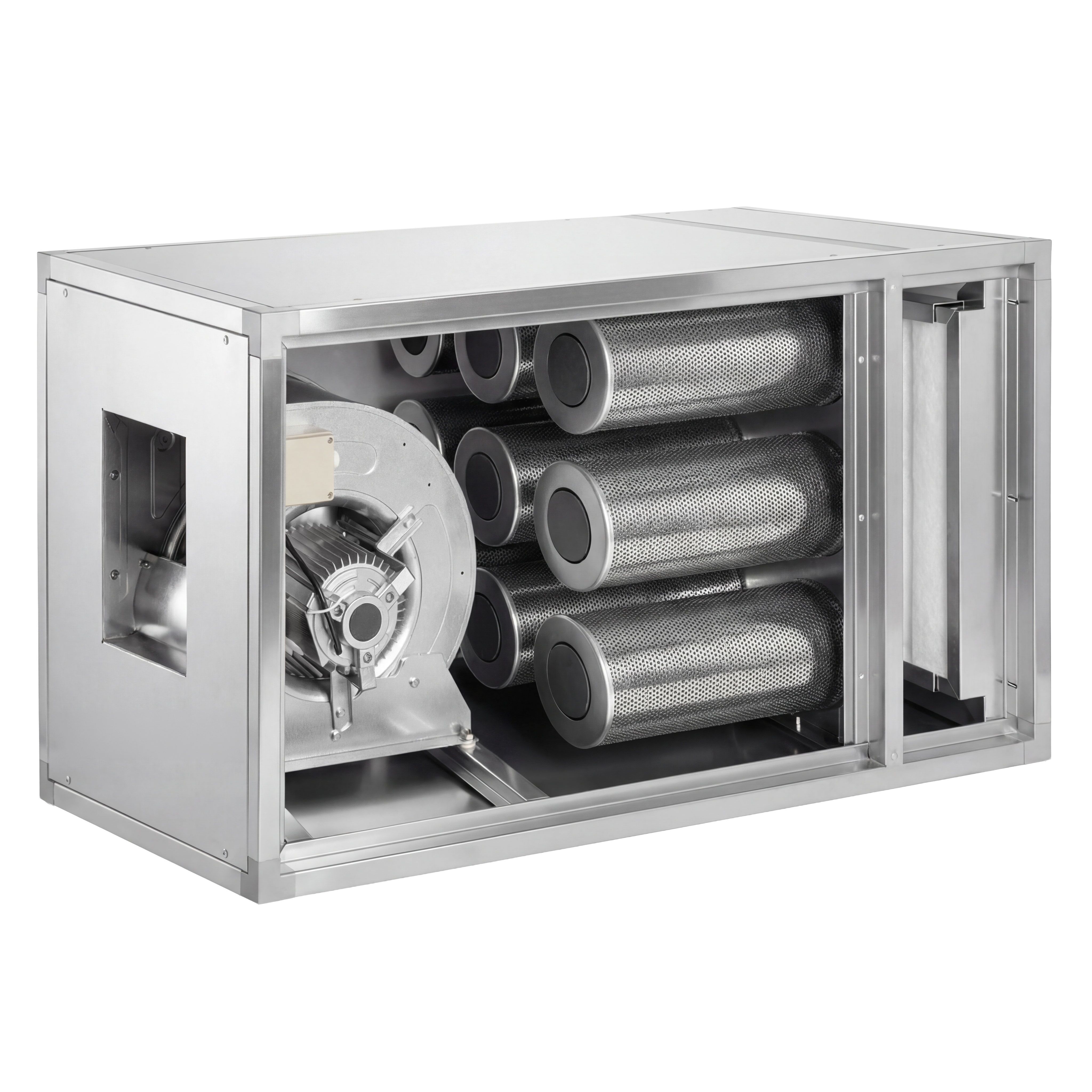 Système de purification d’air extrait avec moteur – 2 000 m³/h – taux de séparation 70 % – avec préfiltre et filtre à charbon actif