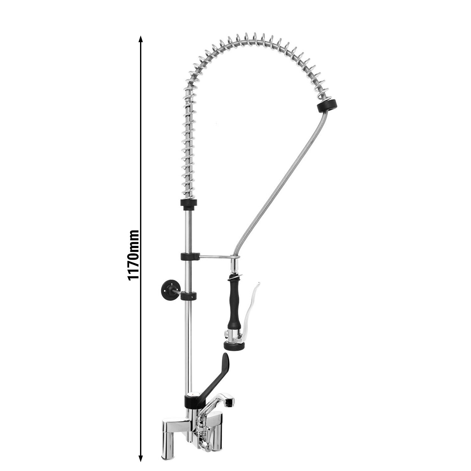 Wall-mounted bridge mixer tap pre-rinse spray unit PREMIUM PLUS 4000 - wall-mounted - with single-lever mixer, swivel spout, rinse spray gun, flexible hose & wall bracket included - height 1170mm