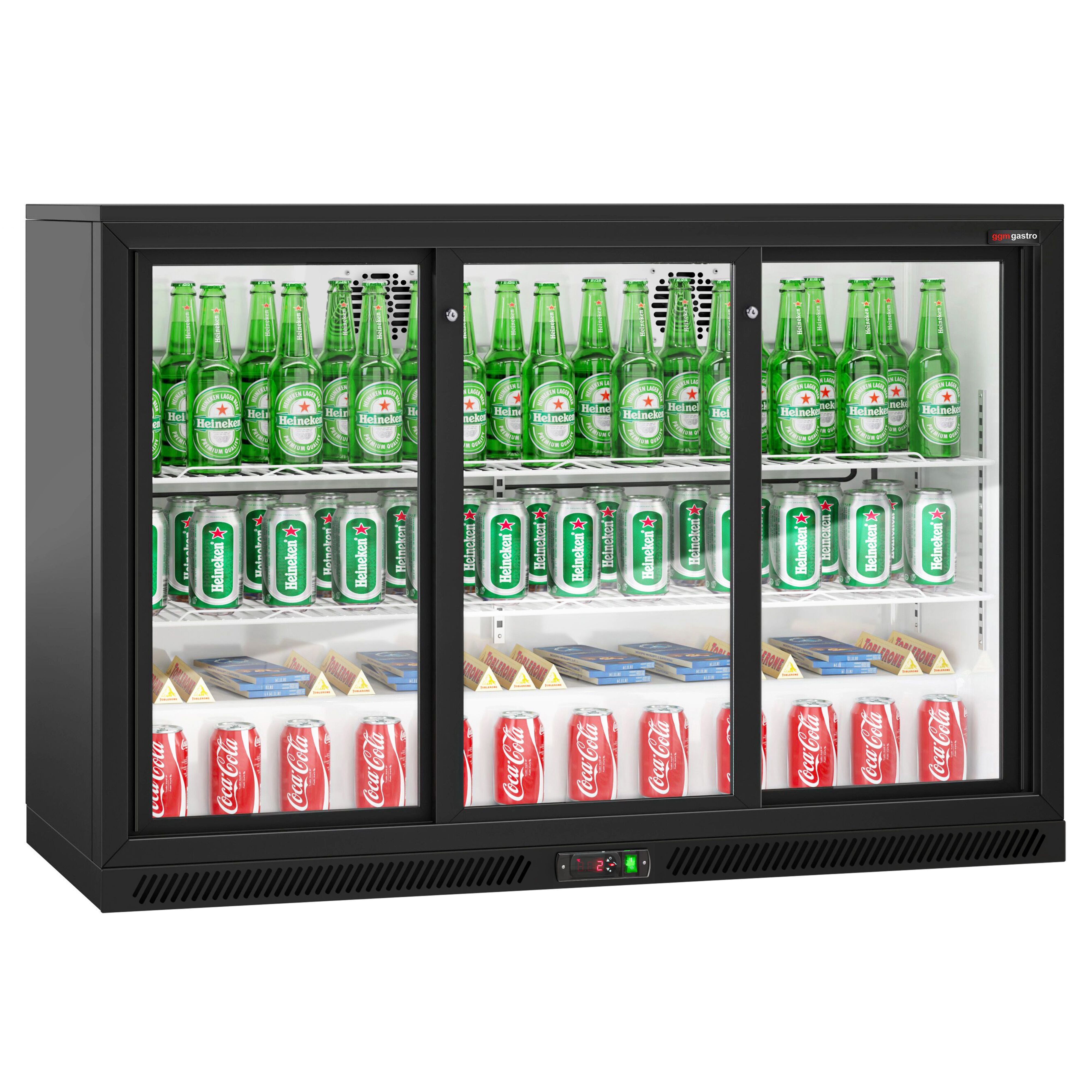 Réfrigérateur de bar – 1350 mm – 320 litres – avec 3 portes coulissantes en verre – Noir