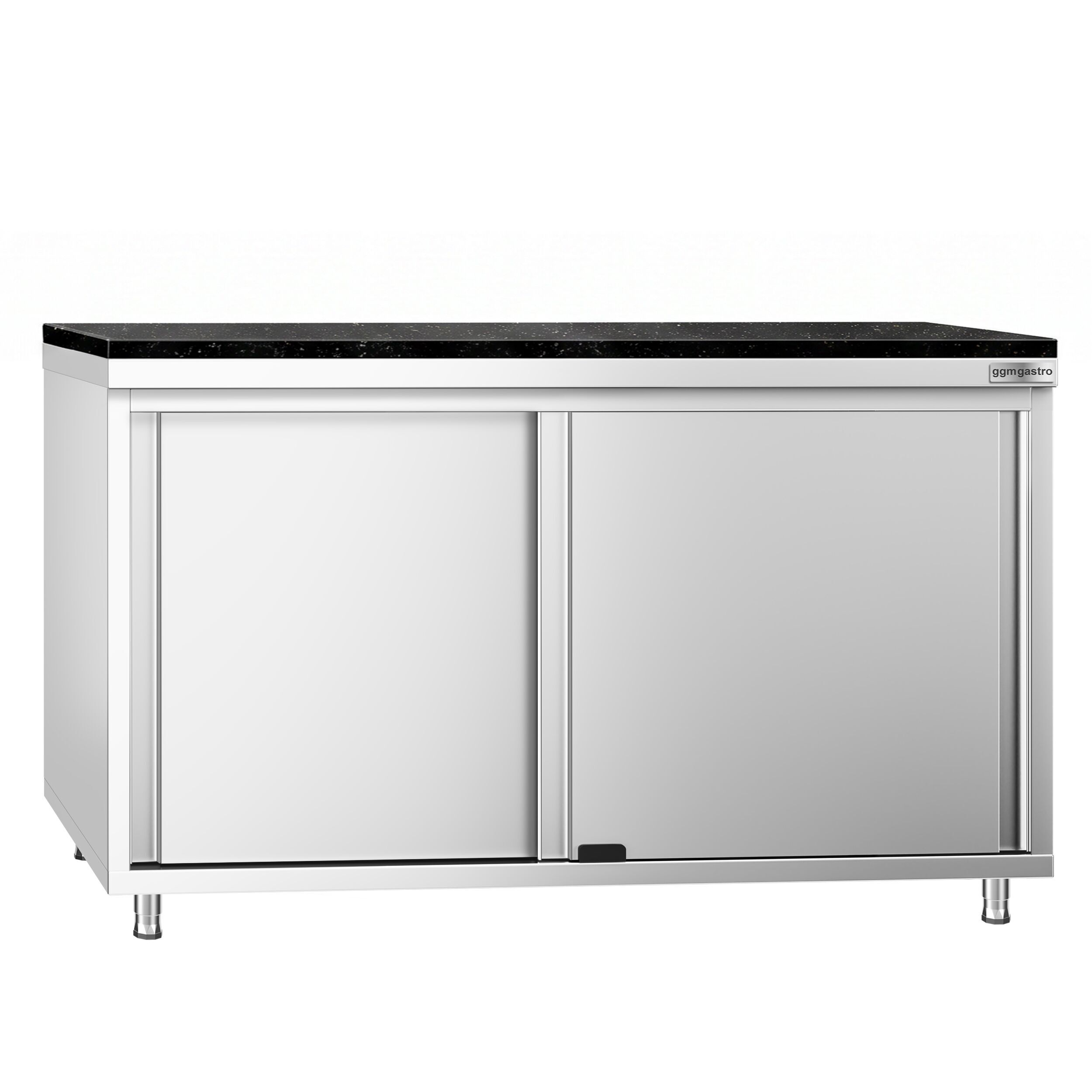 Edelstahl Arbeitsschrank PREMIUM - 1400x600mm - mit Schiebetür - inkl. Granitarbeitsplatte