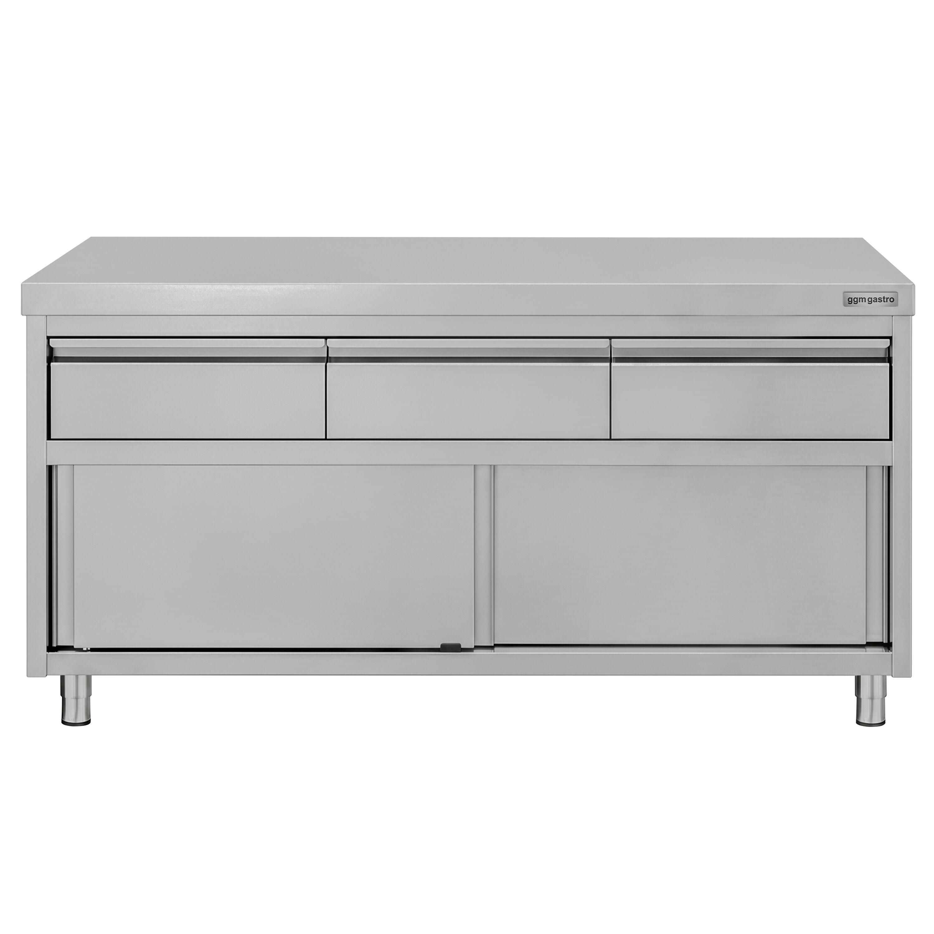 Armoire de travail en acier inoxydable ECO - 1600 x 600 mm - avec 3 tiroirs et une porte coulissante