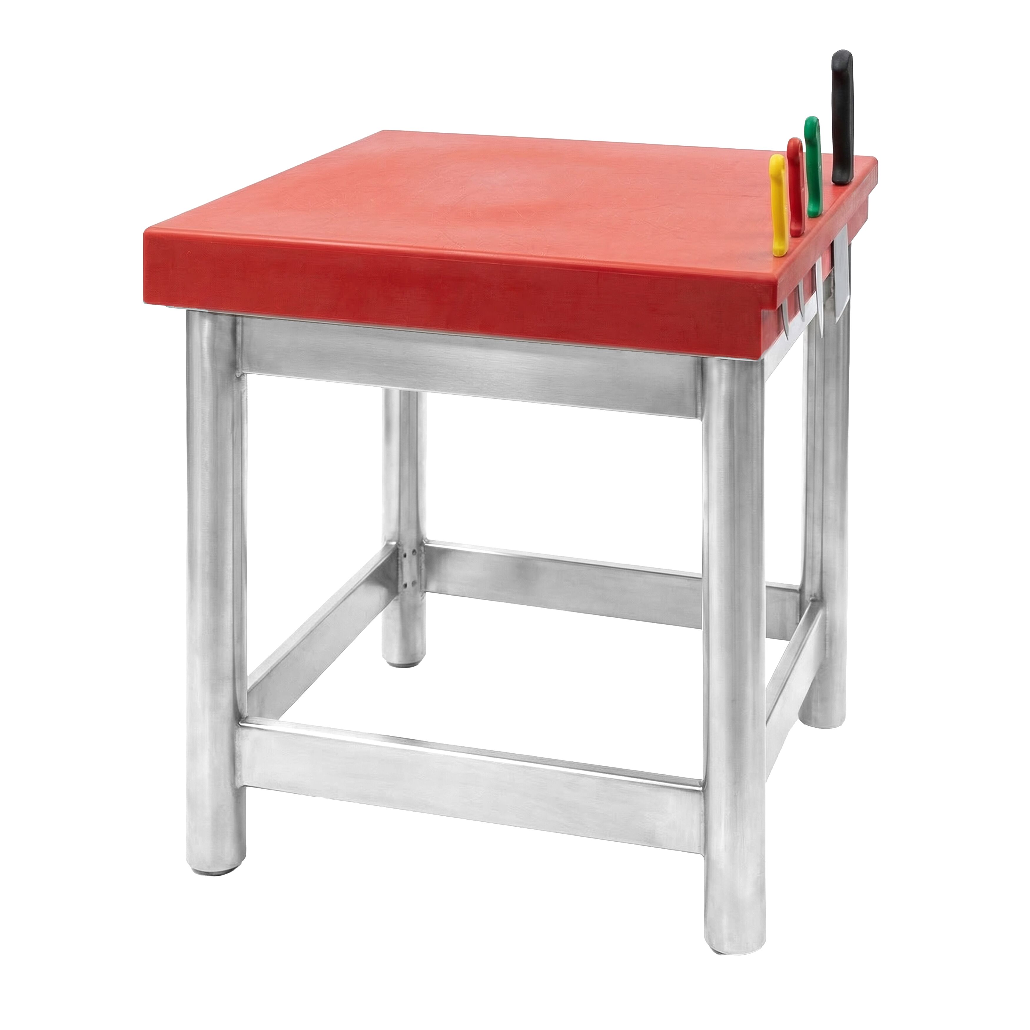 Billot de boucher professionnel en Polyéthylène - 600x600mm - 80mm d’épaisseur - avec porte-couteaux intégré