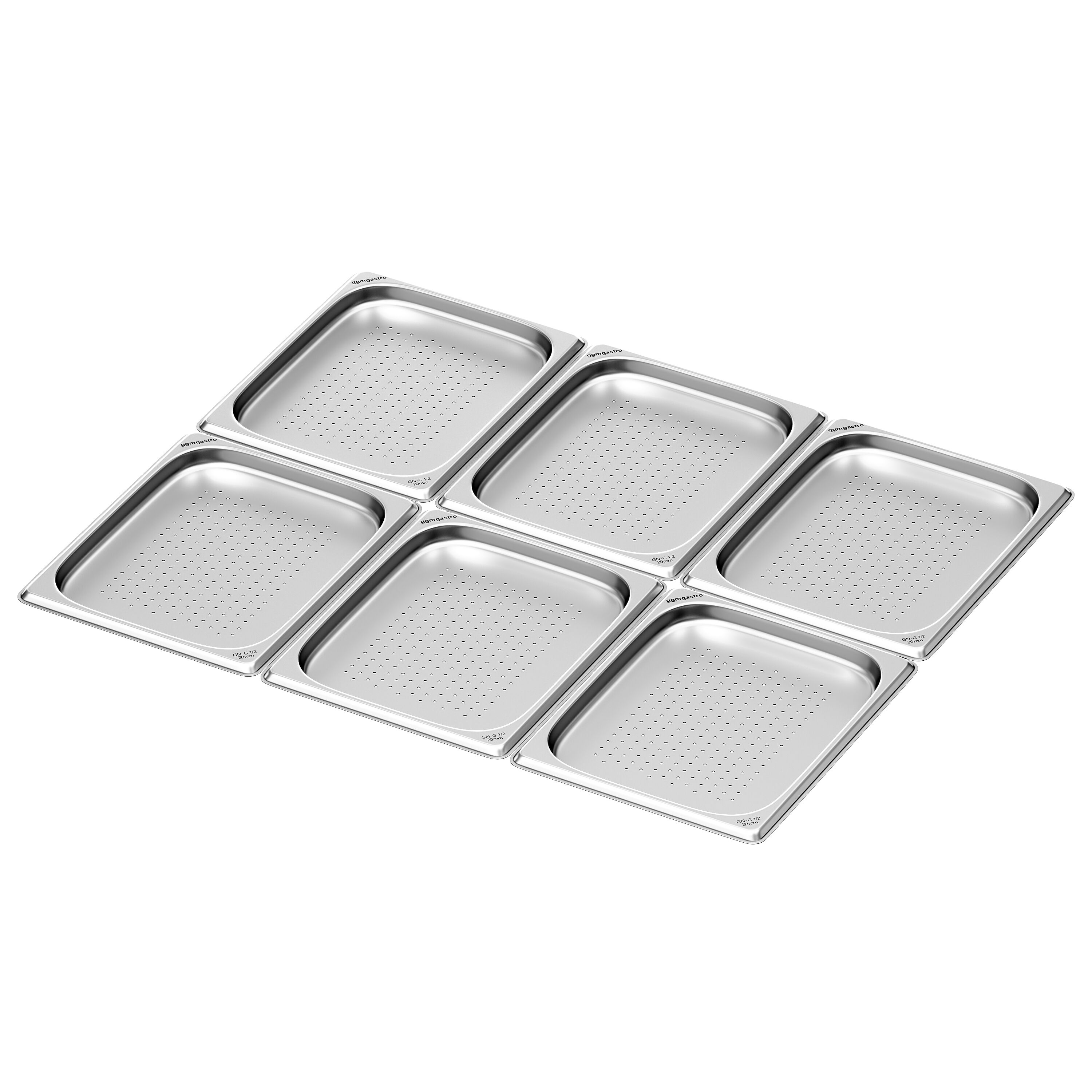 (6 pieces) - Stainless steel GN container 1/2 - perforated - height 20 mm