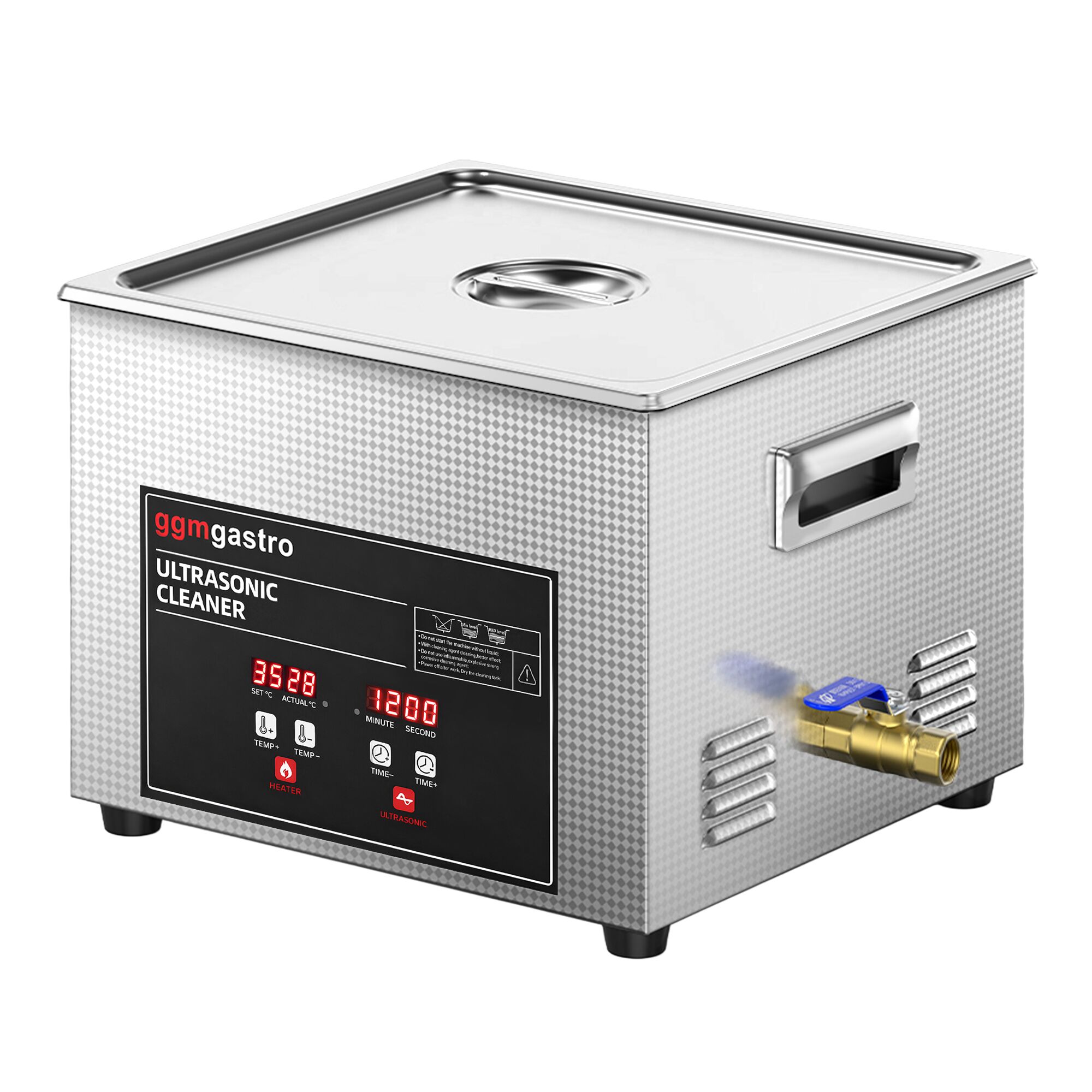 Nettoyeur à Ultrasons - 15 Litres - 360 Watt Puissance Ultrasonique - avec Robinet de Vidange