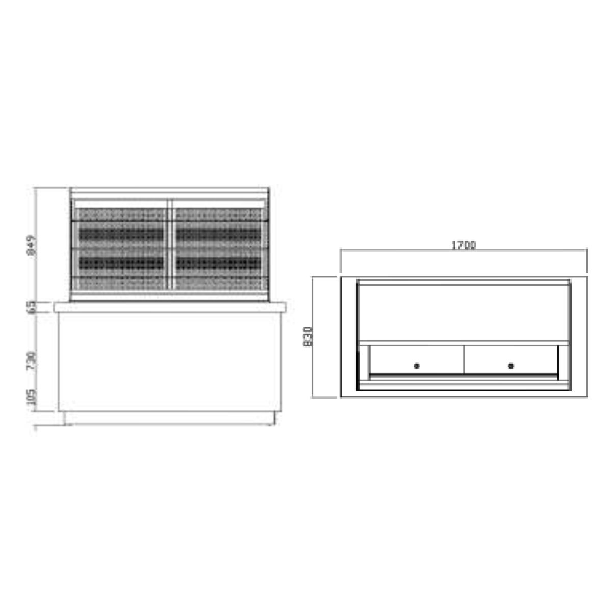Commercial serve over counter PRAG - 1700mm - with 4 shelves - incl. night curtain