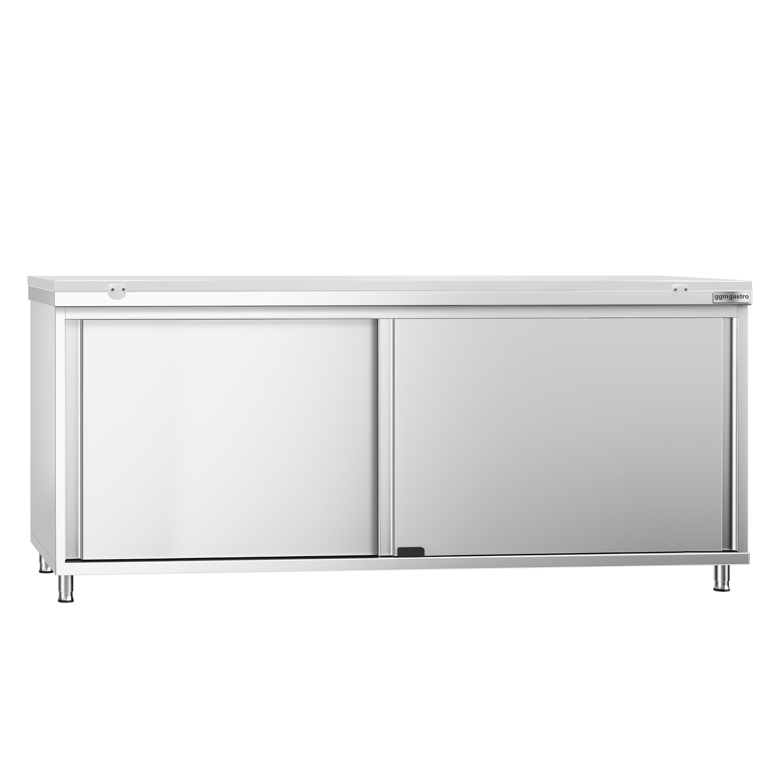 Table armoire en acier inoxydable PREMIUM - 2000x800mm - avec portes coulissantes et étagère basse - pour produits céréaliers, produits laitiers - incl. plateau de découpe Blanc PEHD (HACCP)