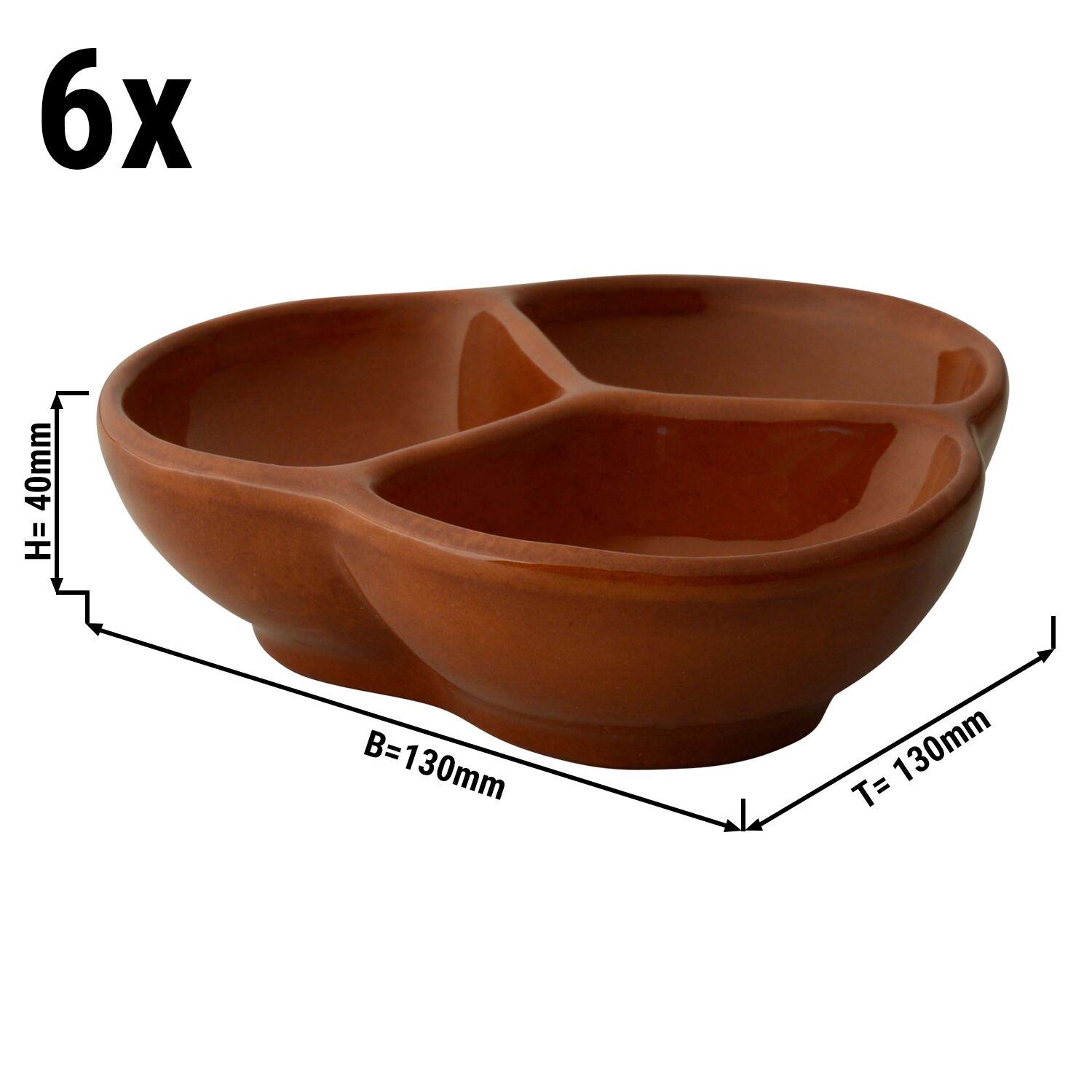 (6 pcs) Barquette à tapas 3 compartiments - CLASSICO - Grès - carré - 130x130mm - Brown