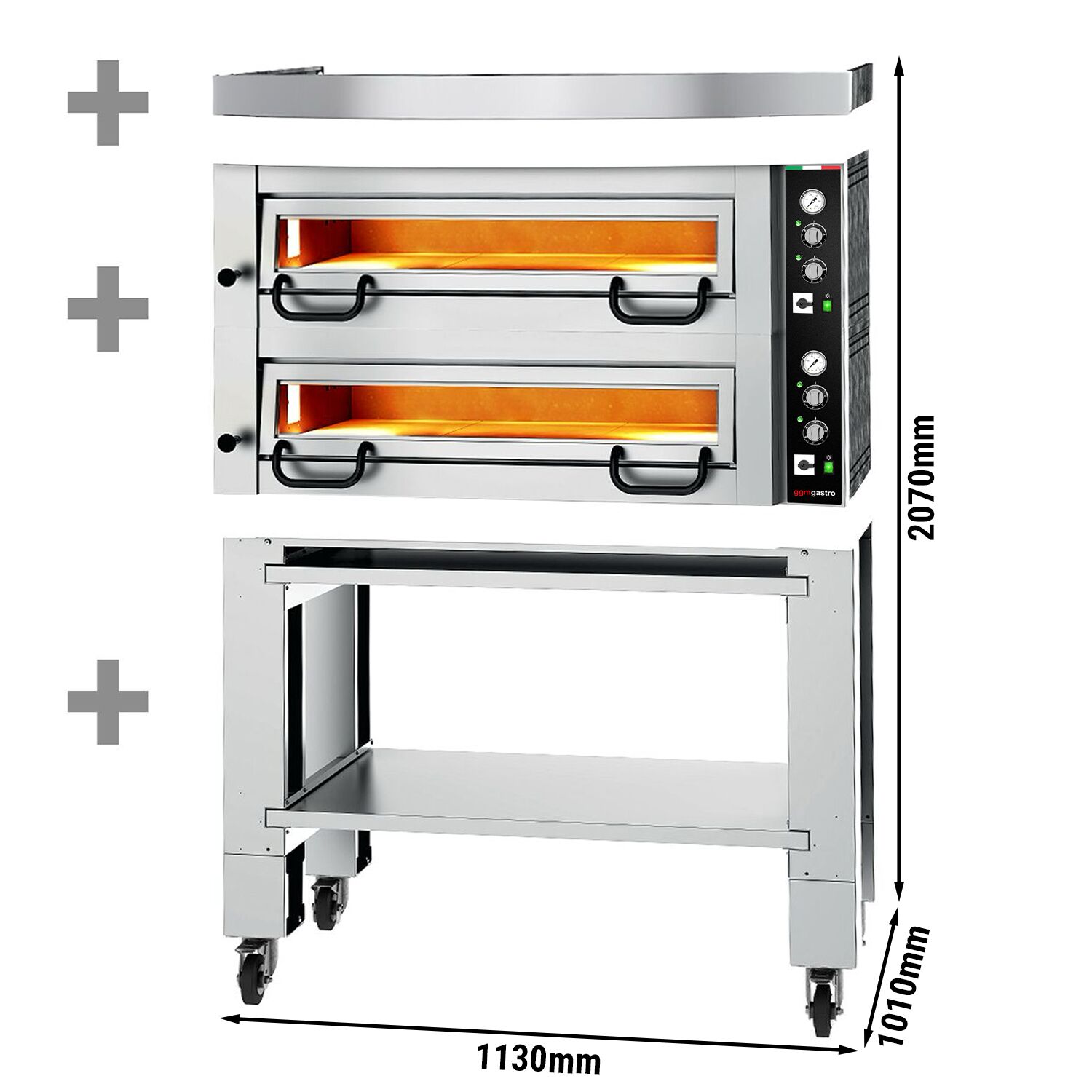 Four à pizza électrique Power – 4+4 x 34 cm – Manuel – incl. hotte et support inférieur