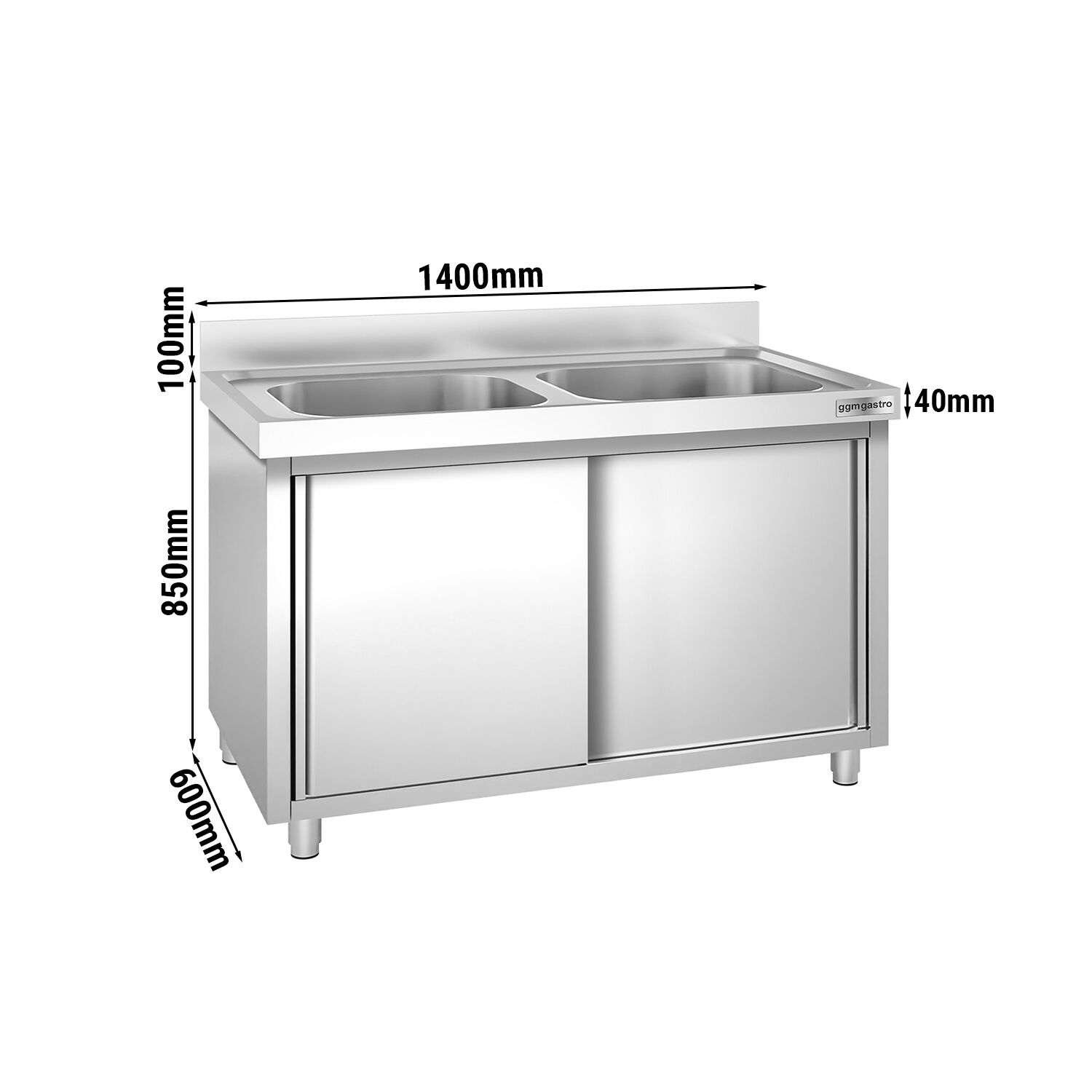 Meuble plonge PREMIUM - 1400x600mm - avec 2 bacs