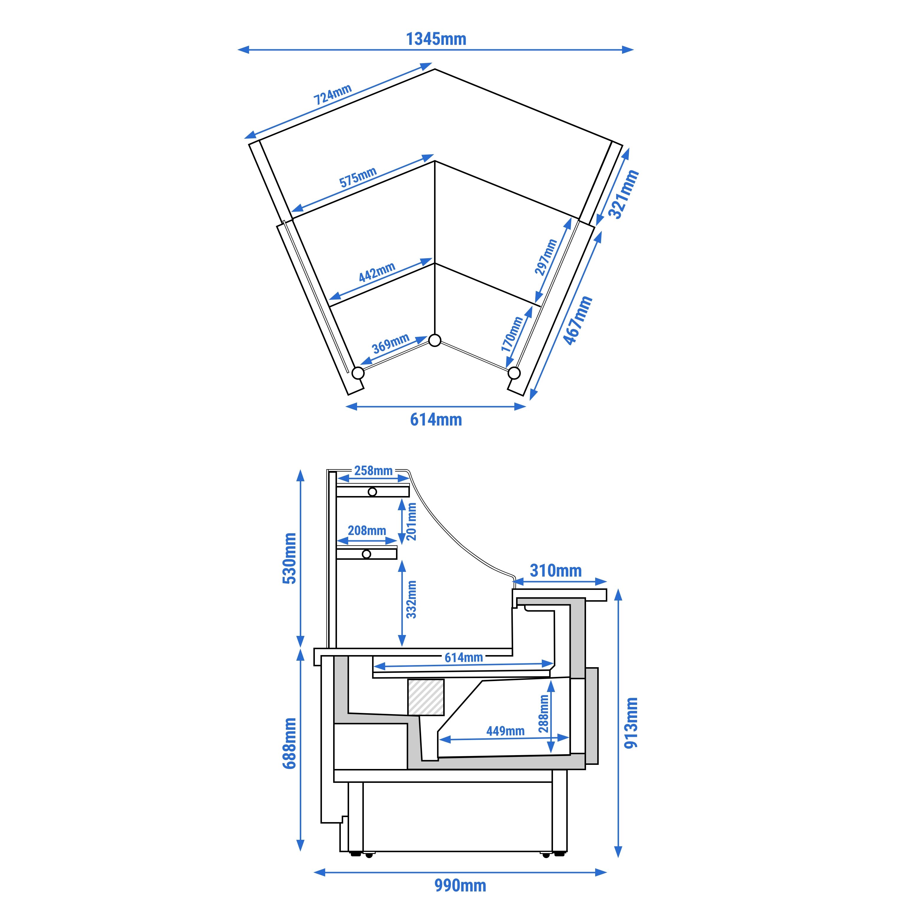Serve Over Counter RIGA - 1365mm - 2 shelves