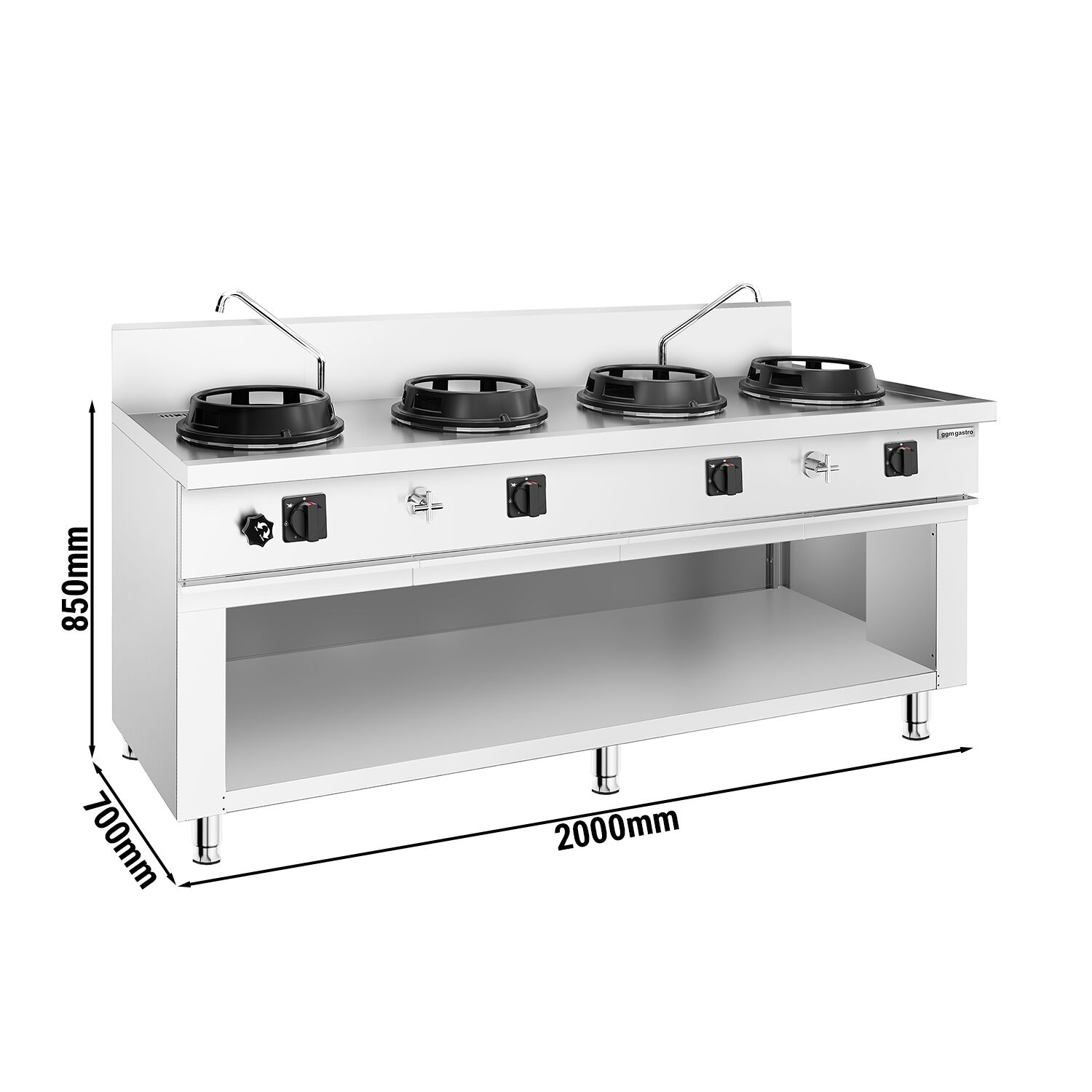Cuisinière Wok à Gaz - 60 kW - 4 Brûleurs - incl. 2 Robinets