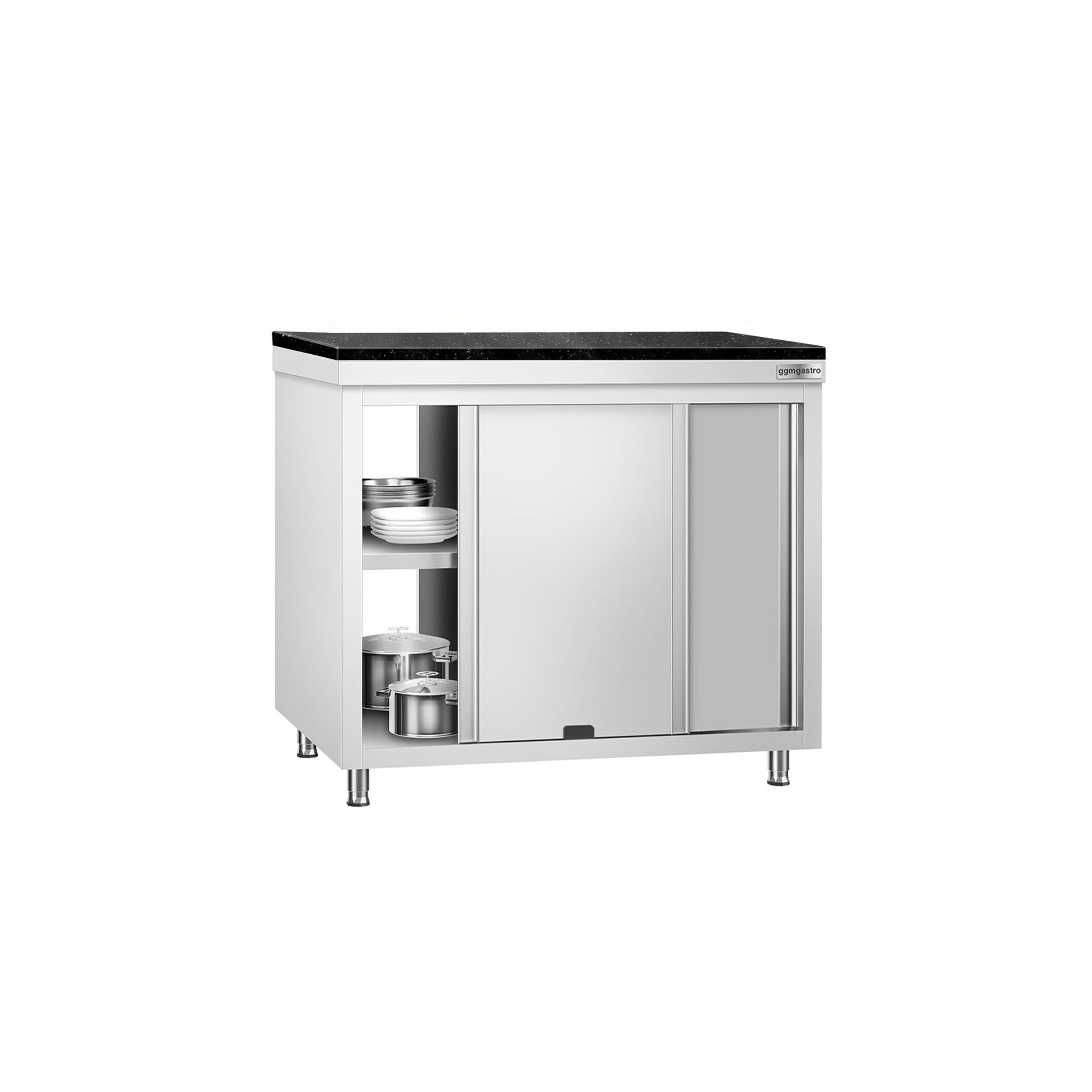 Roestvrijstalen werkkast PREMIUM - 1000 x 600 mm - met doorgeefluik - incl. granieten werkblad