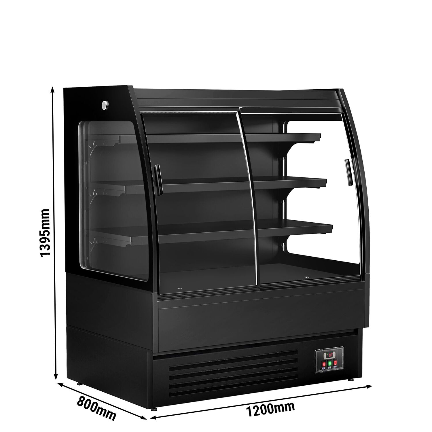 Vitrine murale réfrigérée - 1200mm - 380L - avec 2 portes coulissantes vitrées & 3 étagères - arrière fermé - Noir