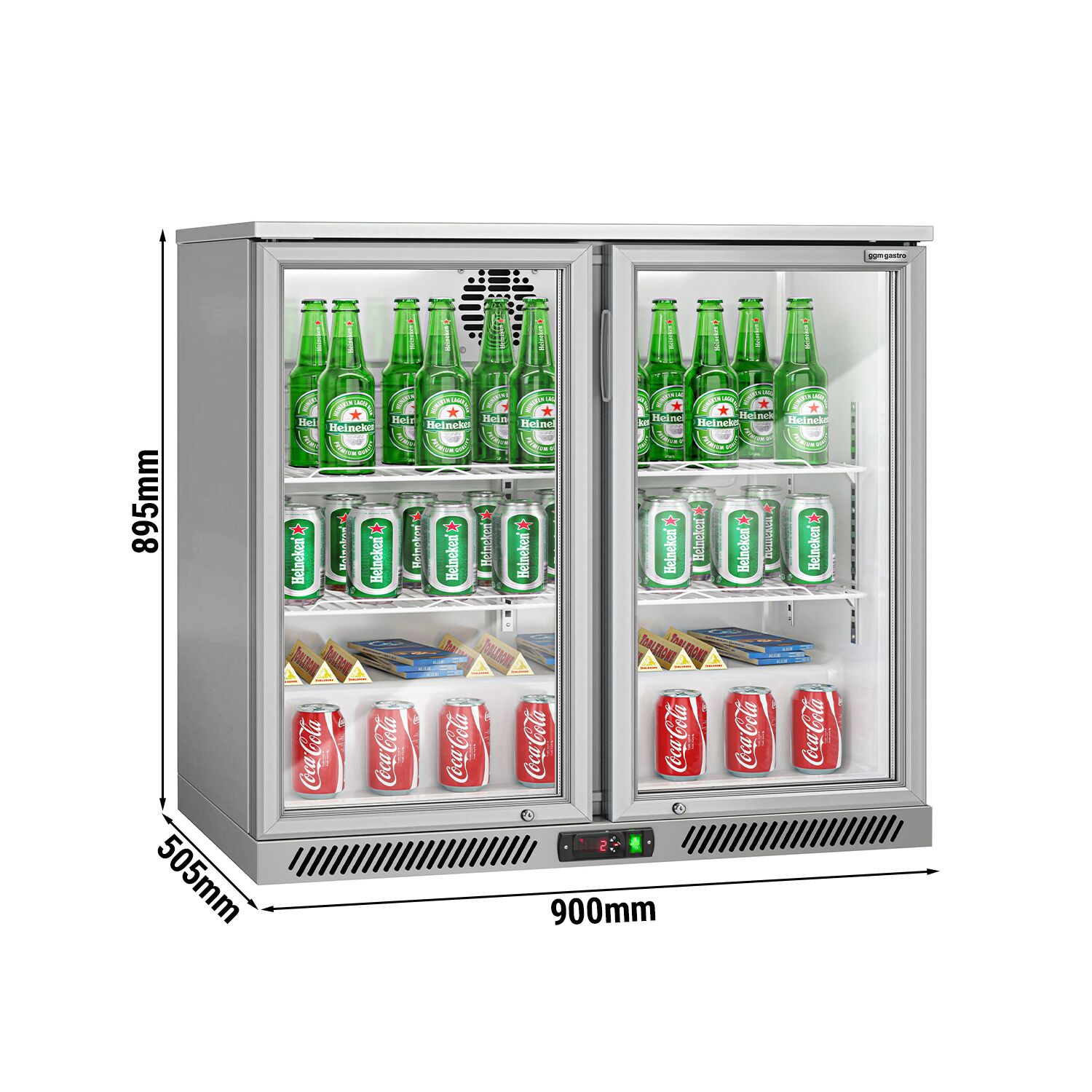 Réfrigérateur de bar – 900 mm – 220 litres – avec 2 portes vitrées battantes – Gris