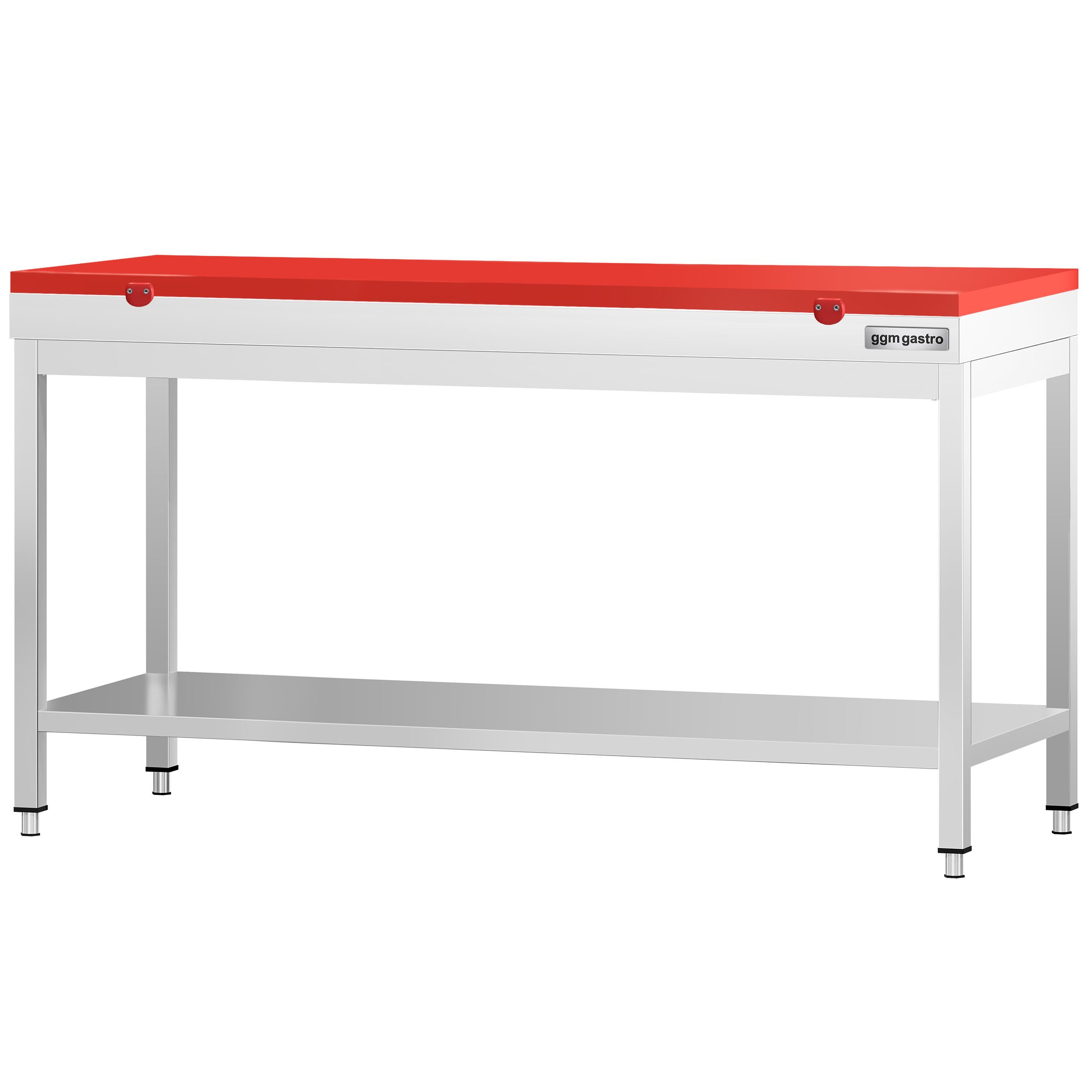 Table de travail inox PREMIUM - 2000 x 700 mm - avec tablette inférieure - incl. Planche à découper Rouge