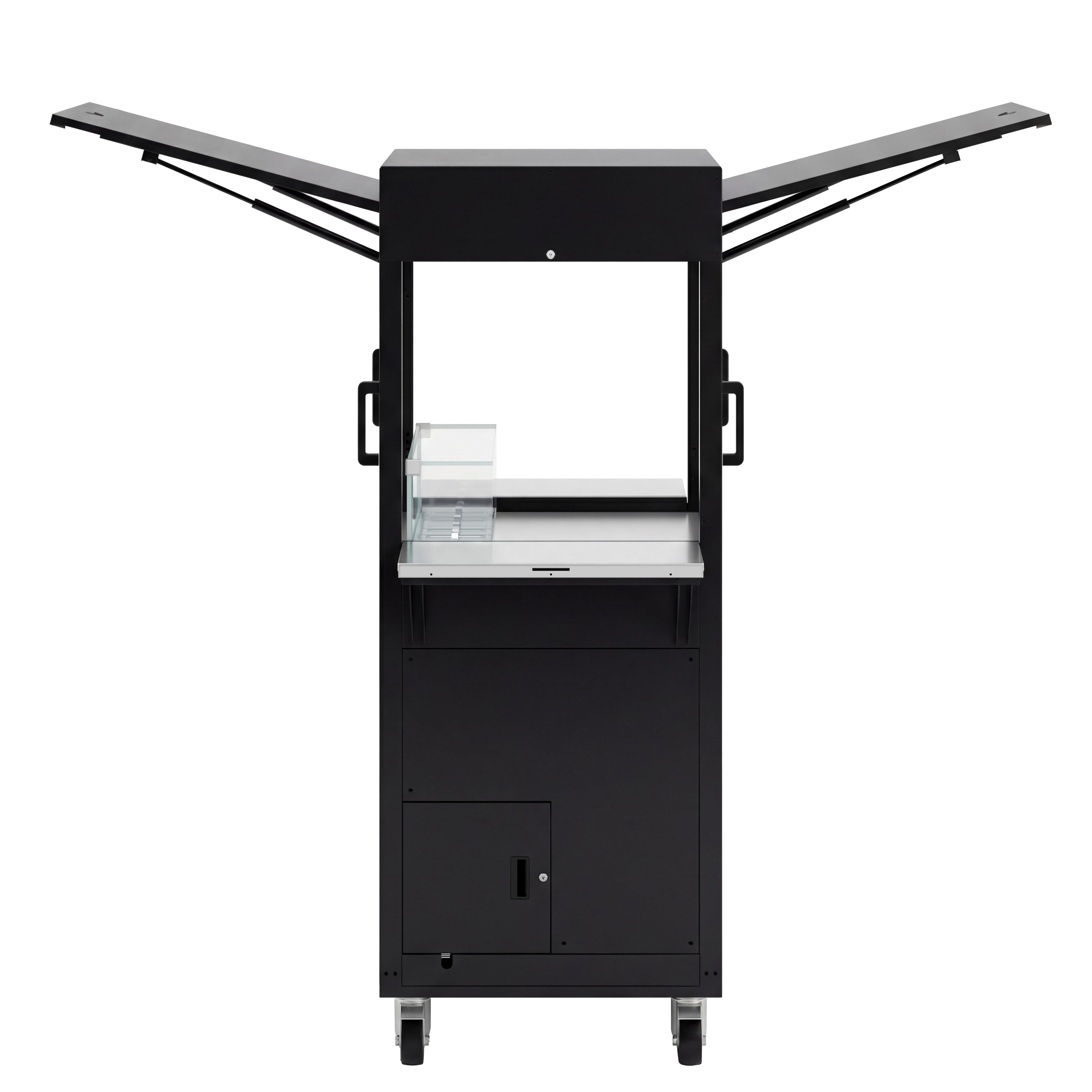 Station de cocktail mobile – avec réfrigérateur de bar, plan de travail, porte-verres et éclairage LED – rabattable