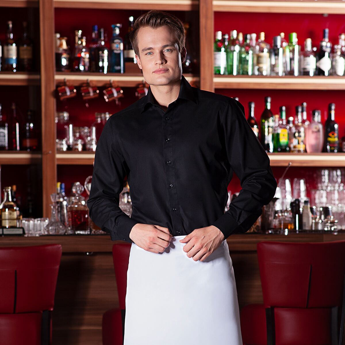 (6 Stück) KARLOWSKY | Bistroschürze Basic - Weiß	