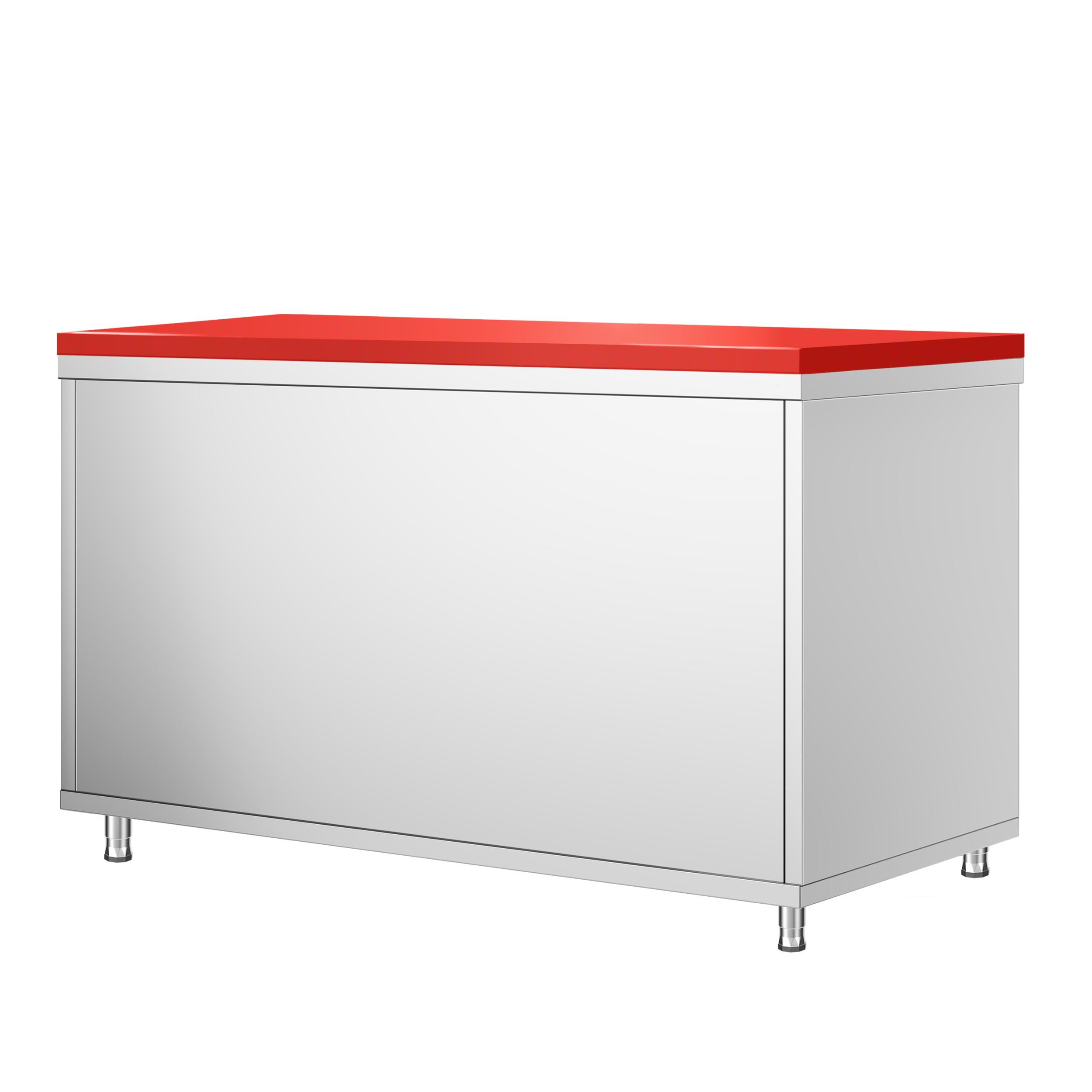 Table armoire en acier inoxydable PREMIUM - 1400x600mm - avec portes coulissantes - pour viandes crues - incl. plateau de découpe Rouge PEHD (HACCP)