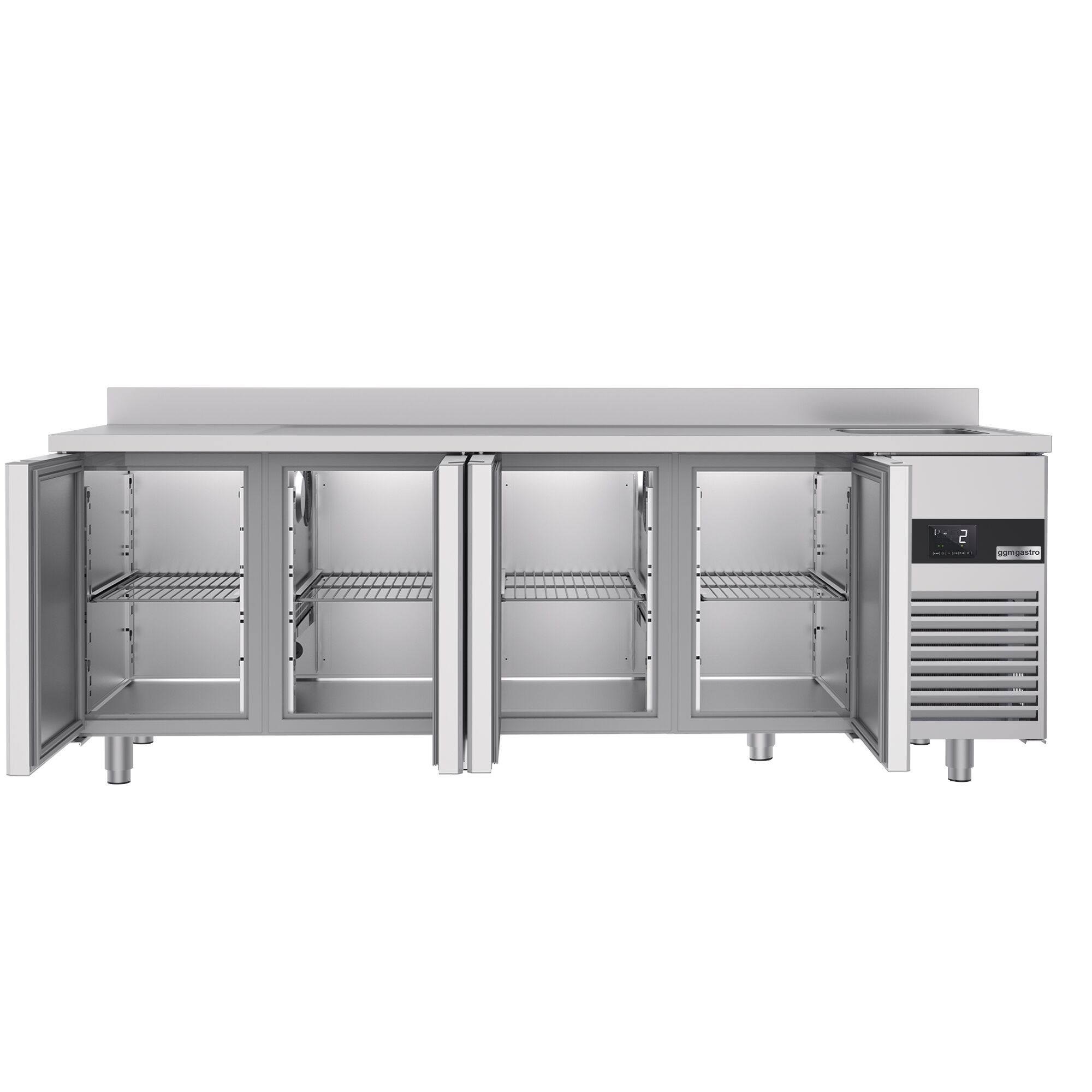 Commercial Counter Fridge PREMIUM - 2360x700mm - with 4 doors - with sink right - with upstand - capacity 540 litres