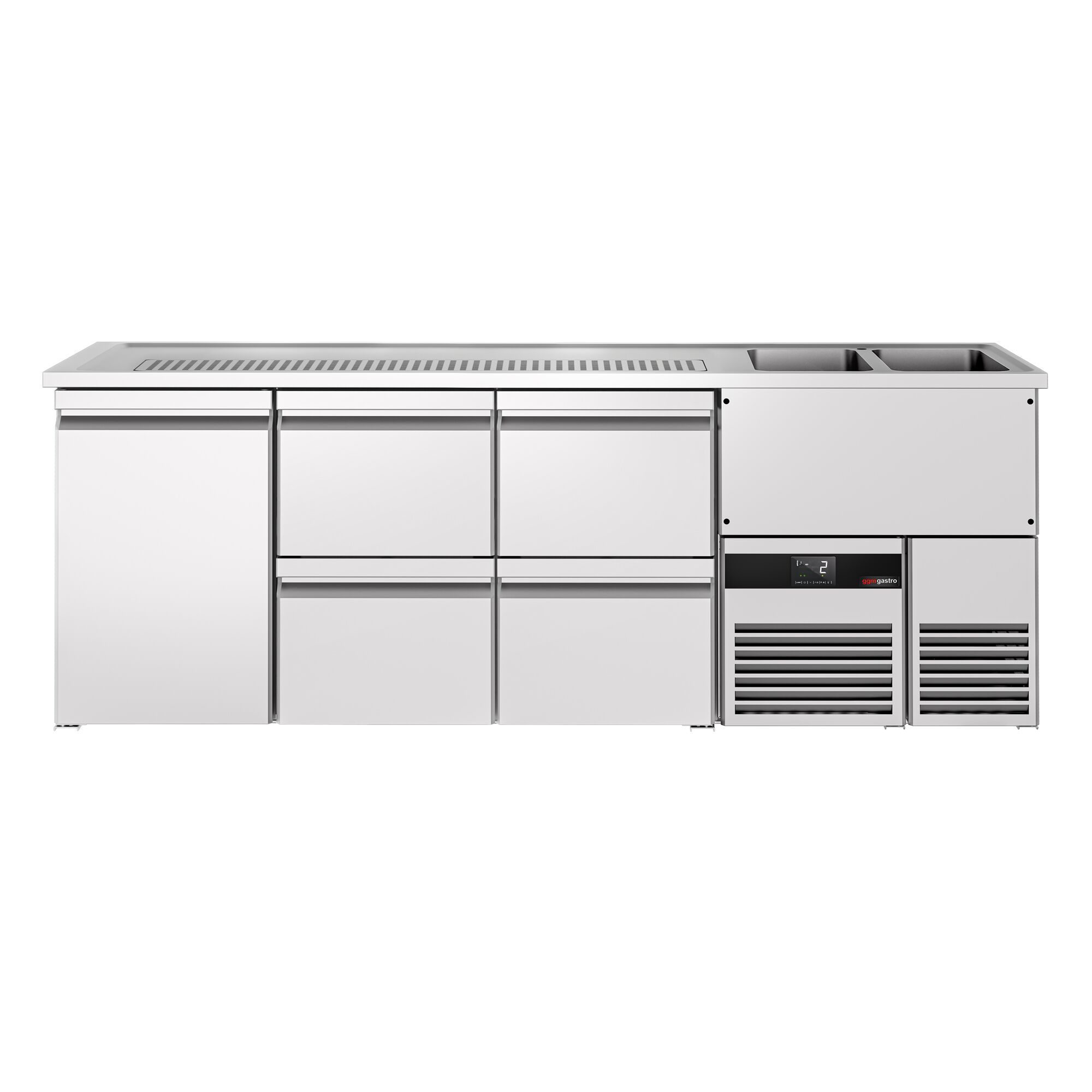 Comptoir de bar réfrigéré PREMIUM - 2500x700mm - 1 porte et 4 tiroirs