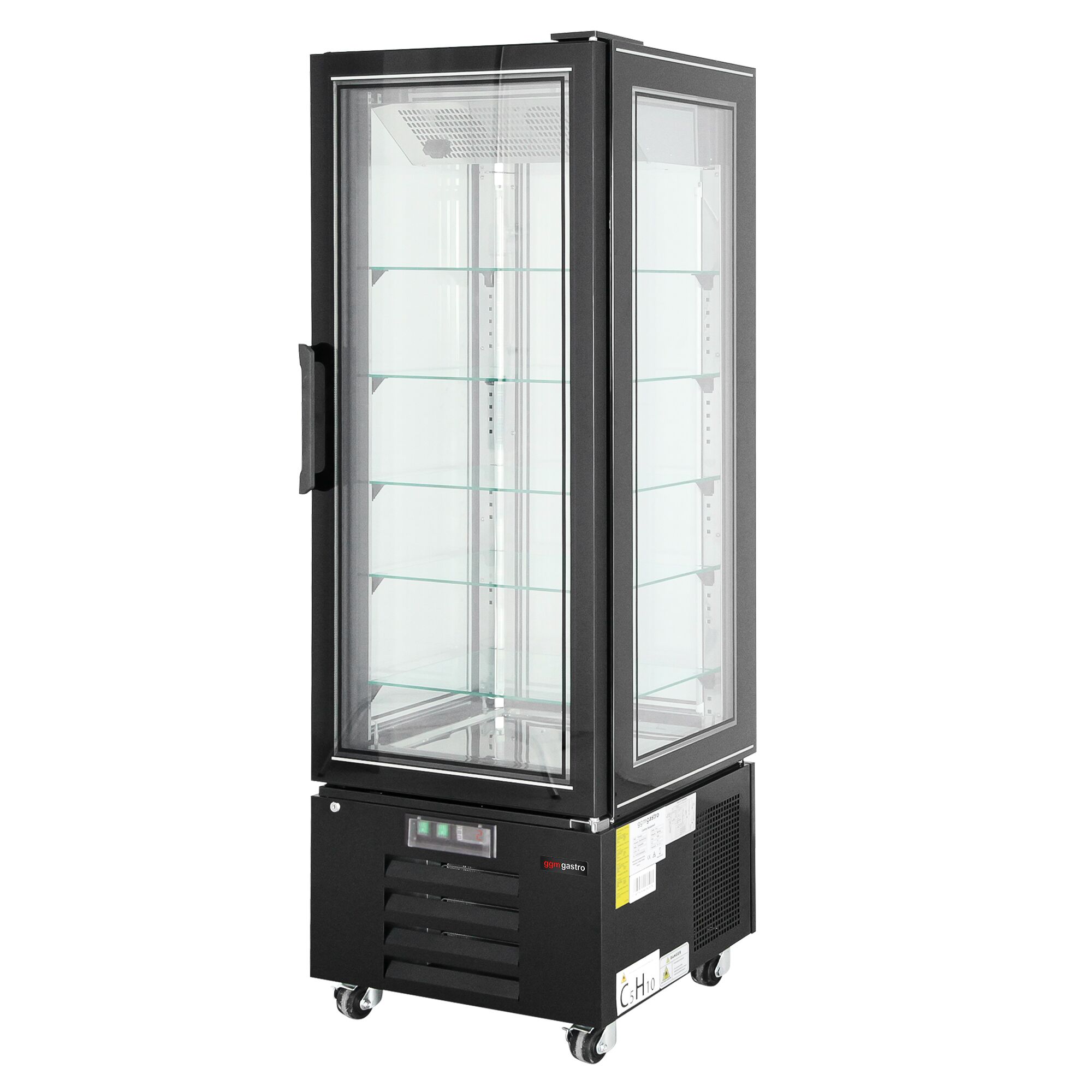 Vitrine réfrigérée 4 faces vitrées / Vitrine panoramique – 340 litres – 5 étagères – Noir