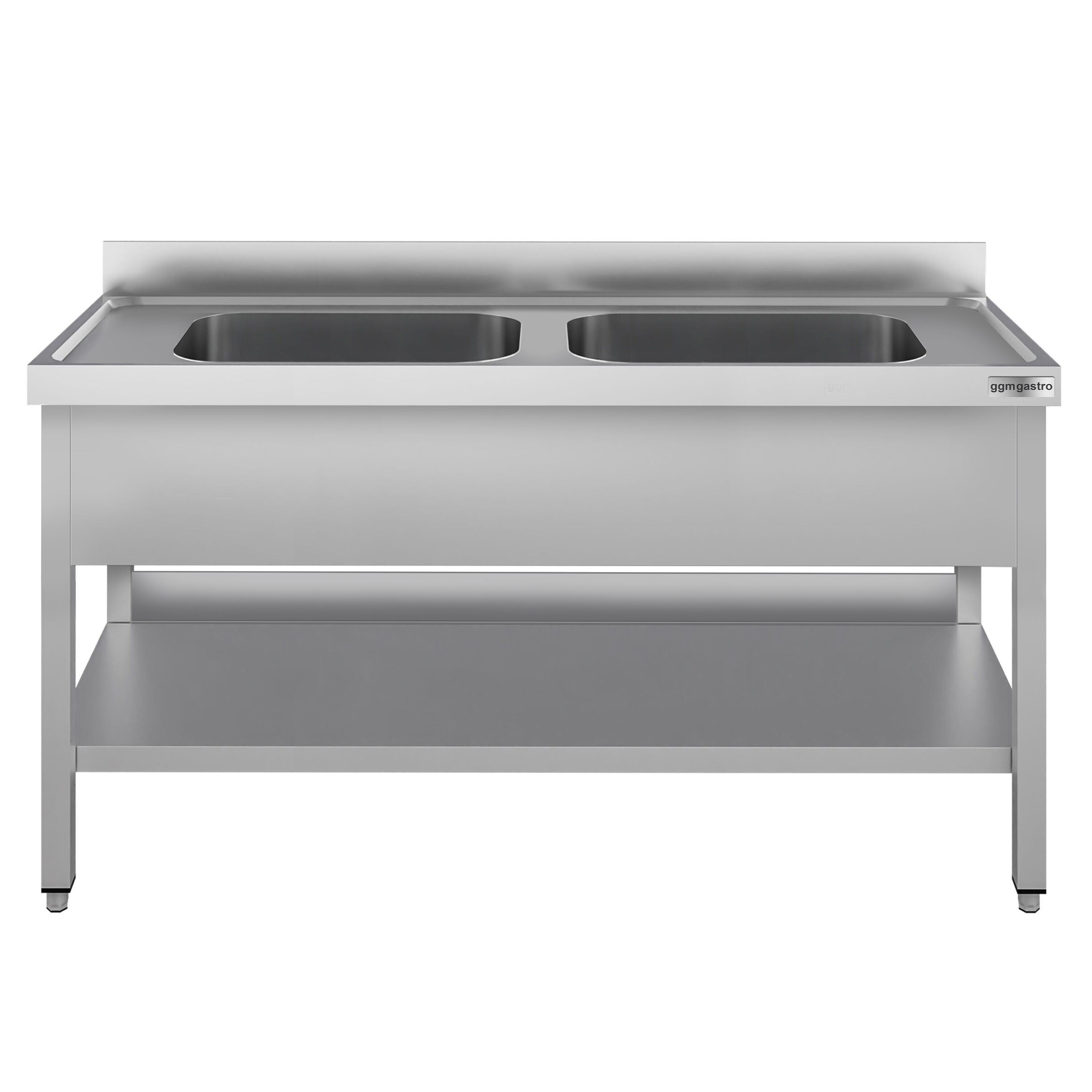 Plonge en inox ECO - 1600x700mm - avec étagère basse - 2 bacs au centre