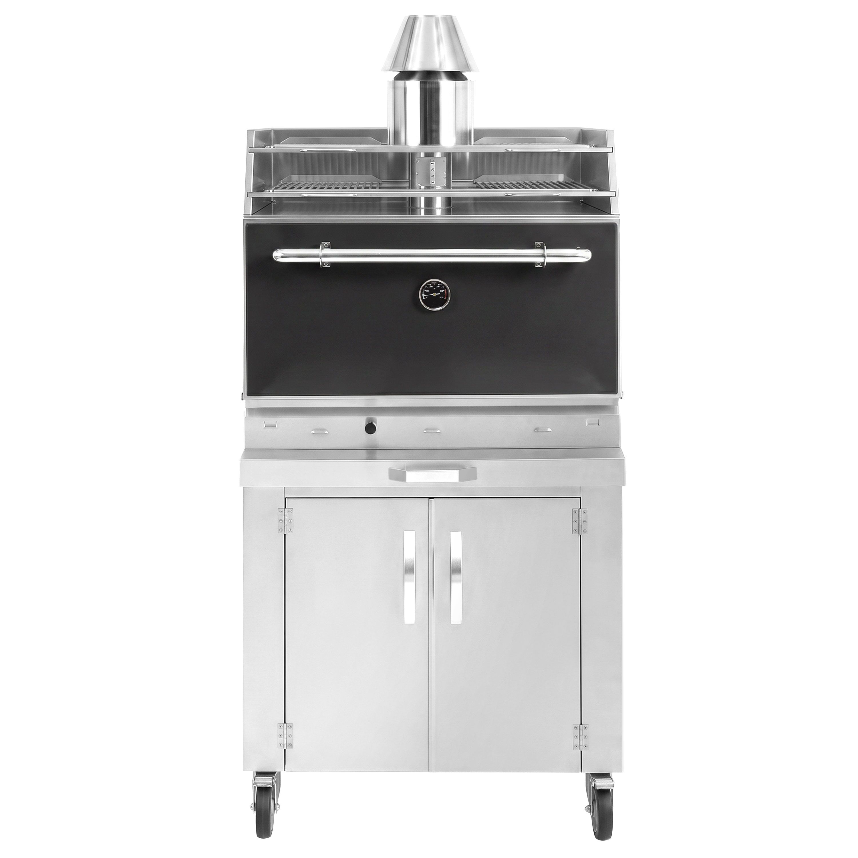 Charcoal - Hiiligrilliuuni - 920 mm - ritilähyllyllä ja alakaapilla - 2 grilliritilää - suljettu - Musta