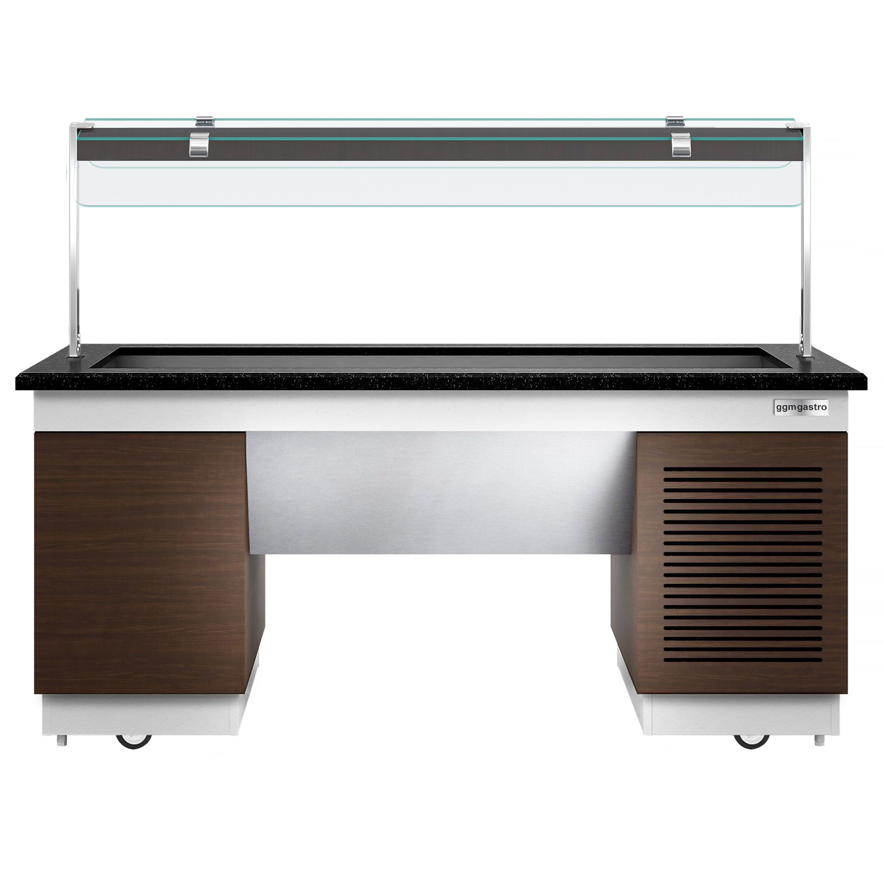 Refrigerated Salad Bar DUBLIN - 2000mm - with Refrigerated Well + Flat Glass Sneeze Guard - on Castors - for 5x GN 1/1