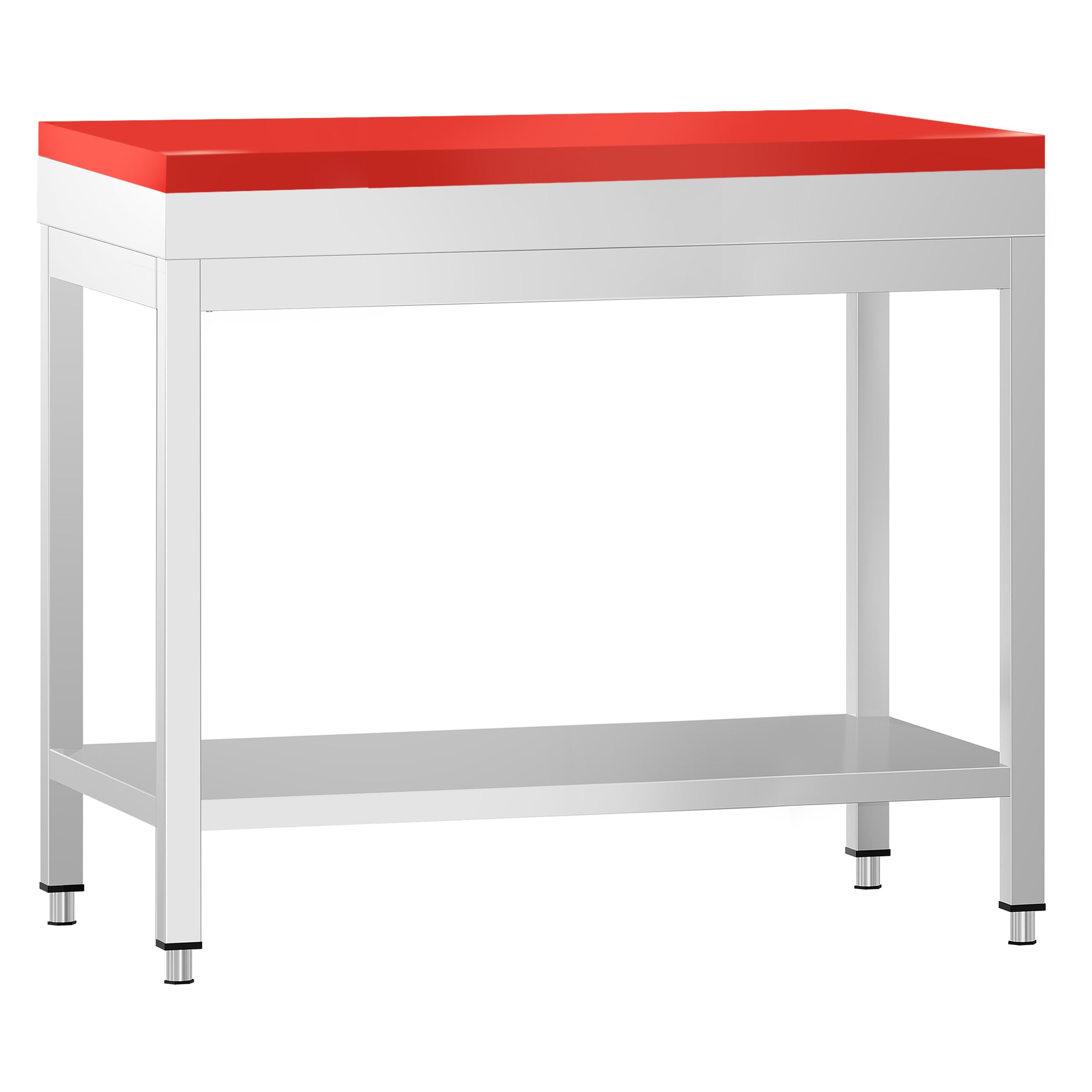 Stół roboczy centralny ze stali nierdzewnej PREMIUM - 700x600mm - z półką - z deską do krojenia Czerwony