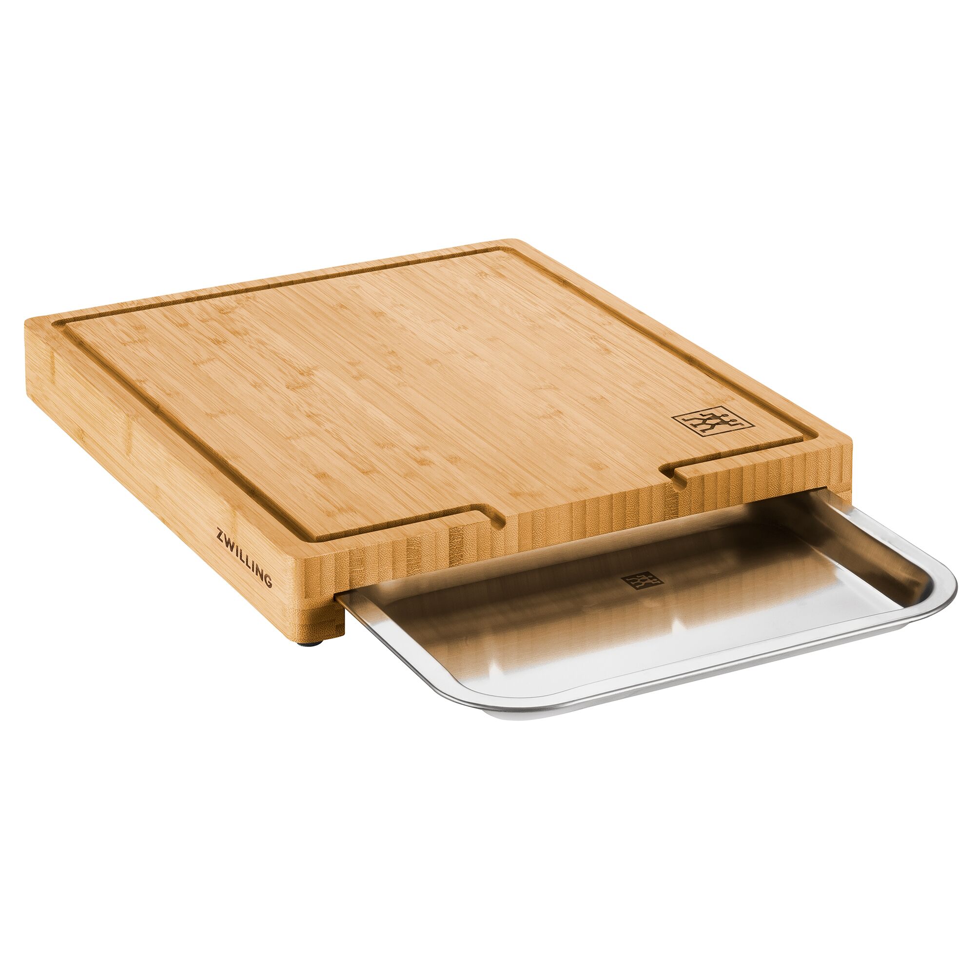 ZWILLING | Bamboo Chopping Board with Stainless Steel Tray – 390×300 mm, Juice Groove, FSC