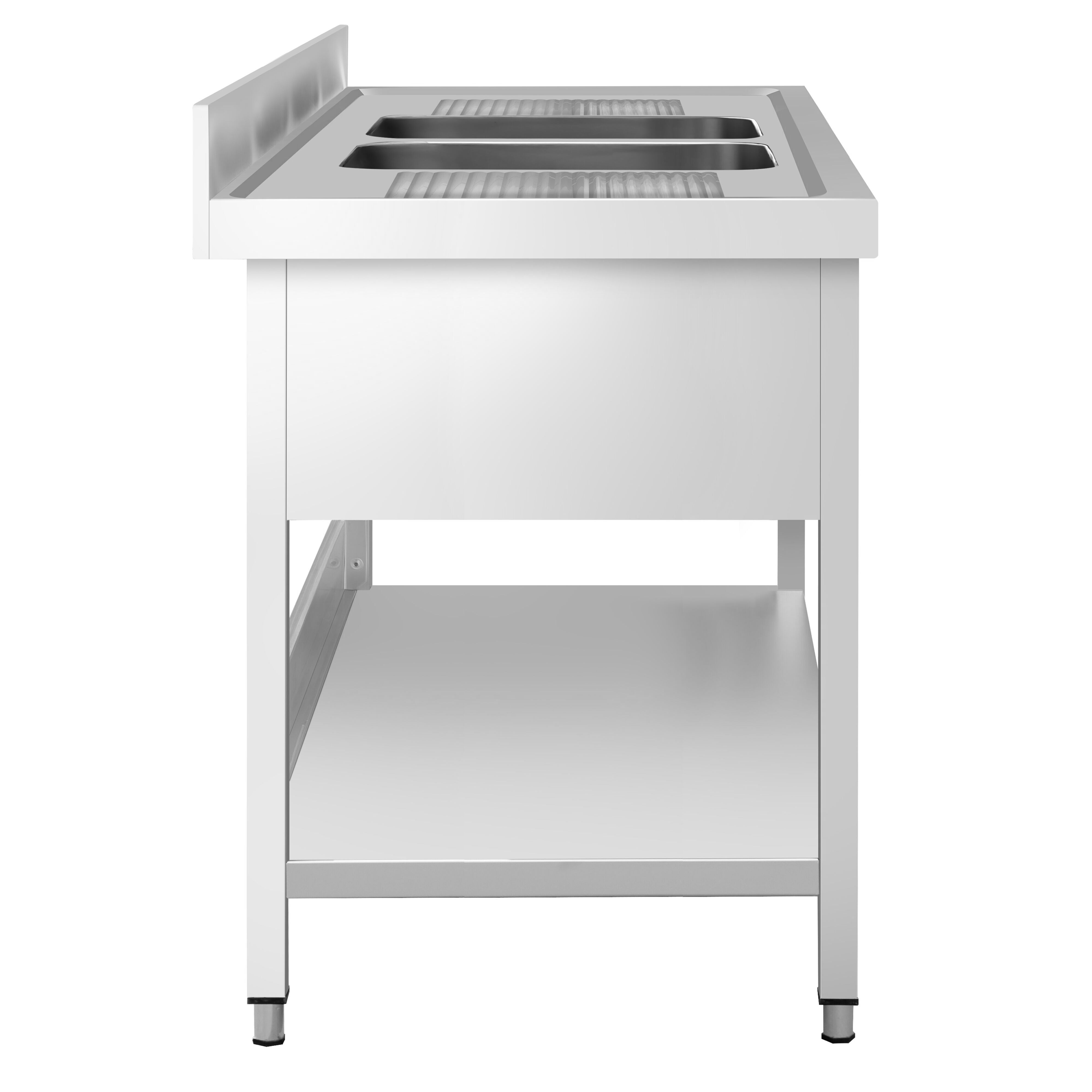 Plonge en inox PREMIUM - 1800x600mm - avec étagère basse - 2 bacs au centre