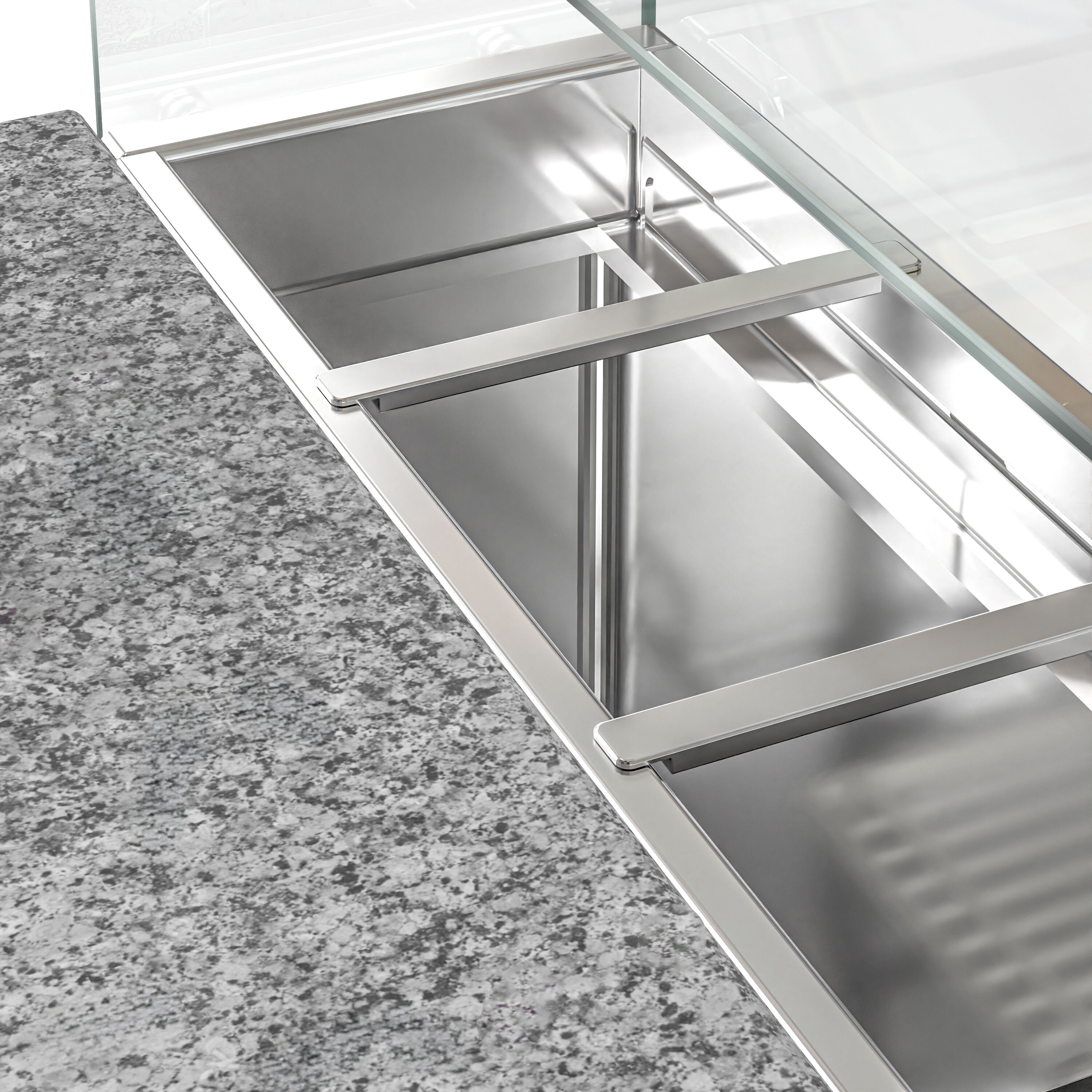 Saladette réfrigérée PREMIUM - 900mm - 240L - 2 portes vitrées - avec vitrine de comptoir pour 5x GN 1/6 - Pour FR