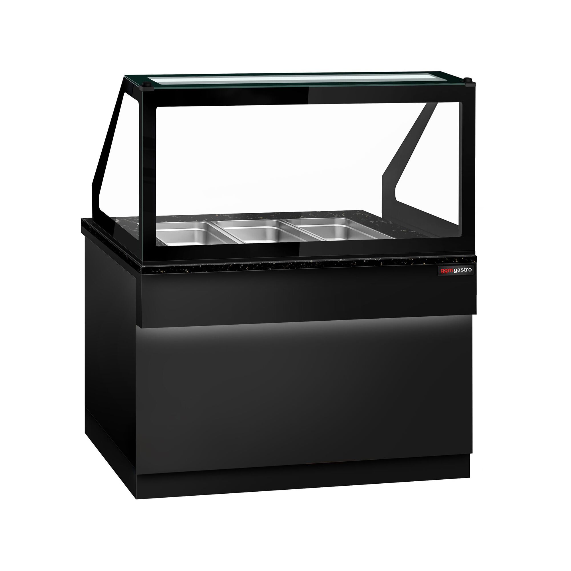 Saladette réfrigérée TORONTO - 1250 mm - Façade noire - 2 portes - Pour 3x GN 1/1 - Plateau de travail en granit noir
