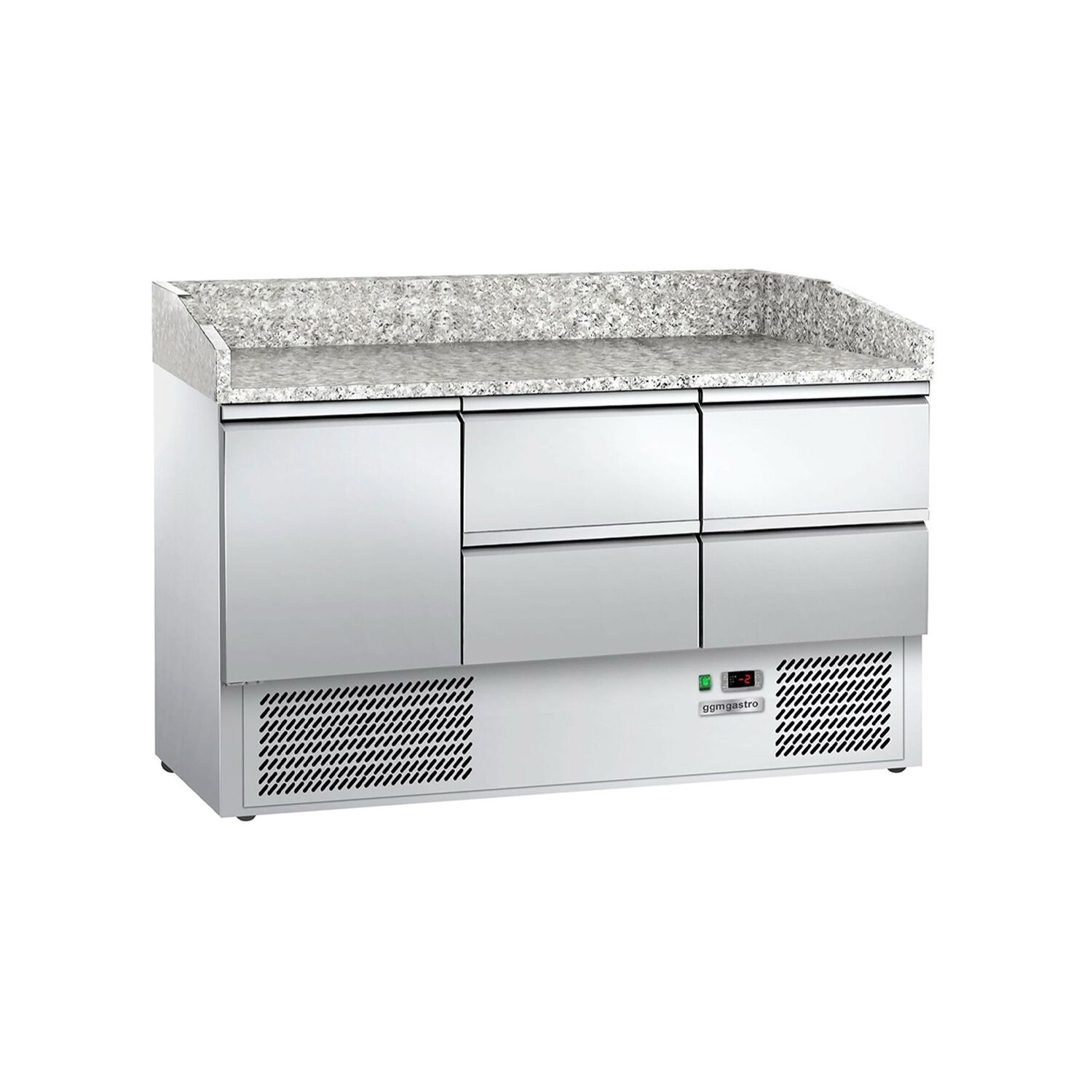 Commercial Pizza Prep Counter - Granite Top ECO - 1400x700mm - with 1 doors & 4 drawers