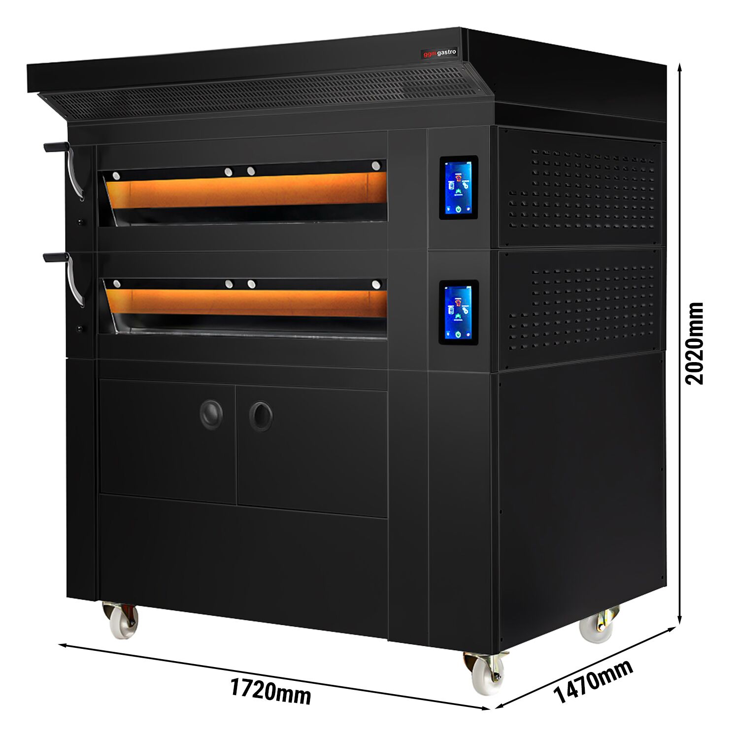 Four à étages de boulangerie avec fonction vapeur - tactile - 2 chambres de cuisson - avec hotte et chambre de fermentation 8 x EN 600 x 400 - Noir