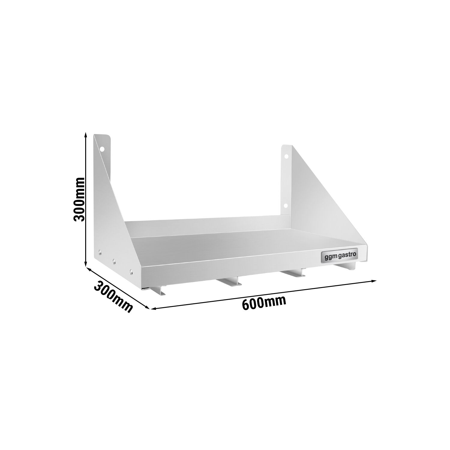 Étagère murale en inox pour Bacs GN 3x GN 1/6 - 600x300mm - 1 niveaux - incl. glissières pour bacs GN
