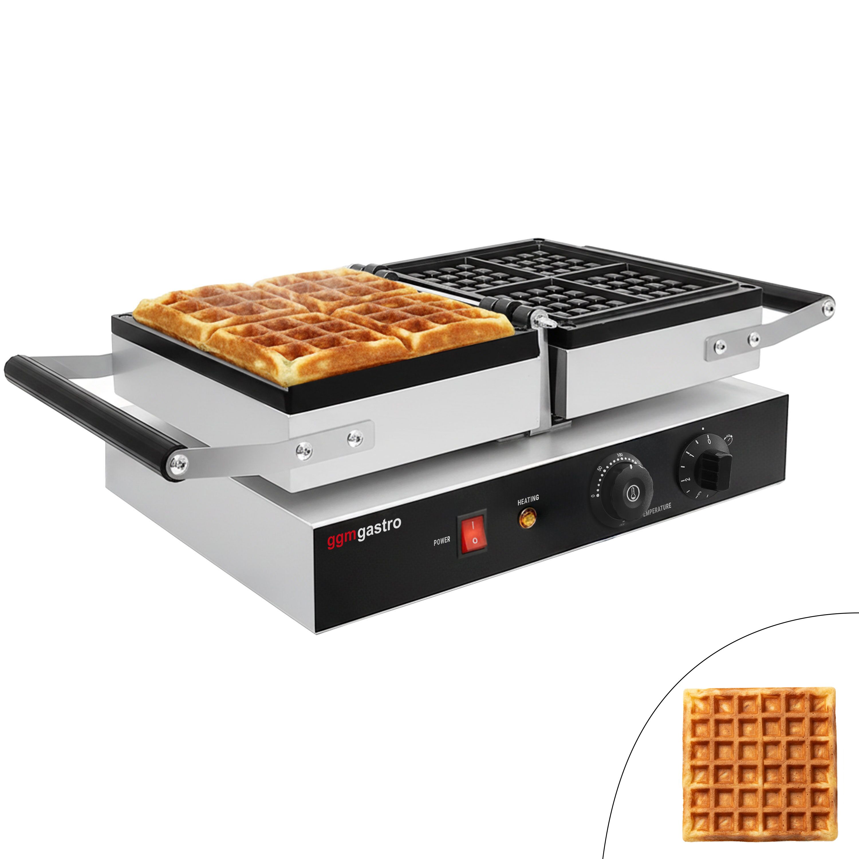 Gaufrier – simple – manuel – 1,6 kW – Forme : 4 gaufres de Bruxelles – avec surface de cuisson rotative à 180°