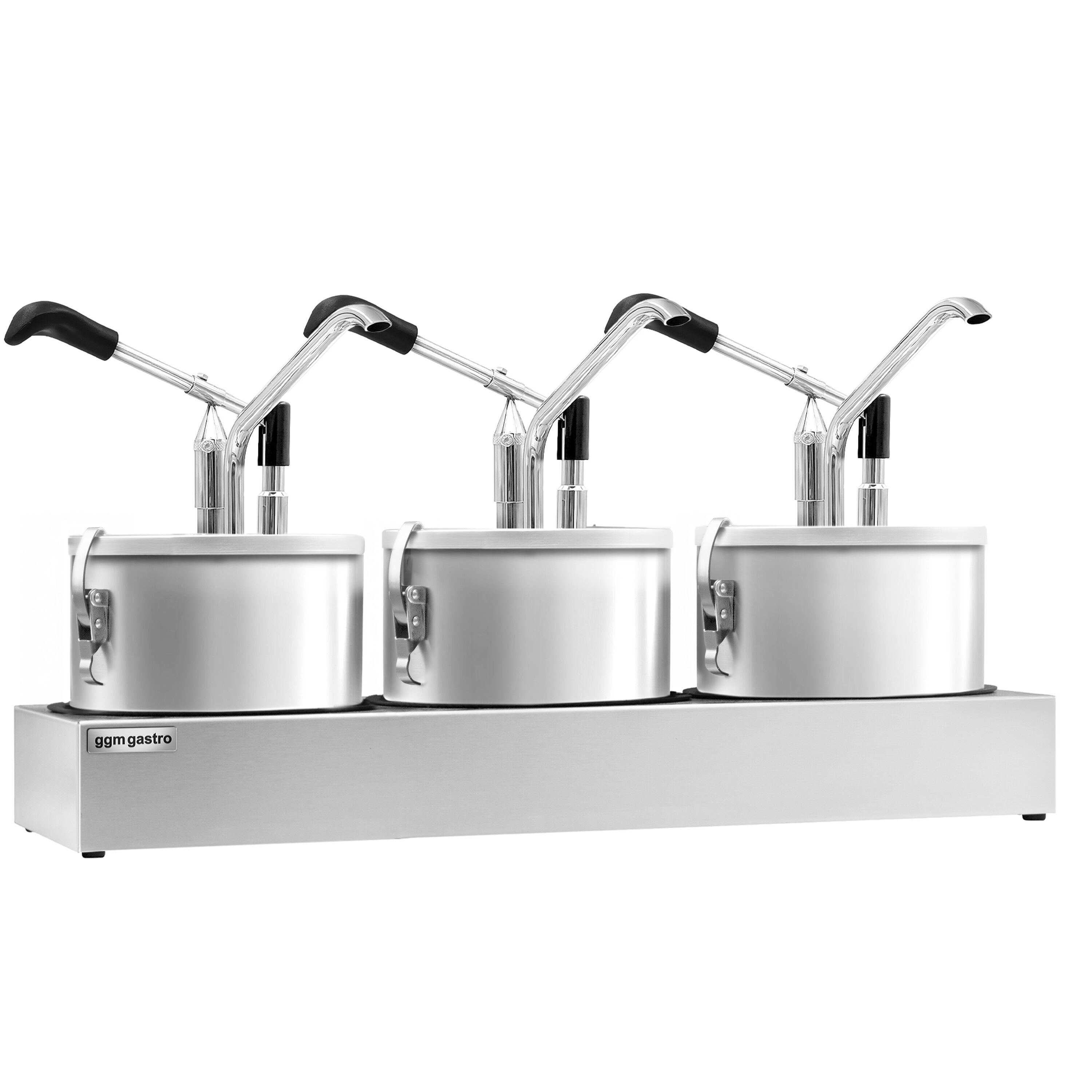 Distributeur de sauce - 3x 4L - à levier - dosage réglable - acier inoxydable 18/10 - 600x350mm - incl. support inox
