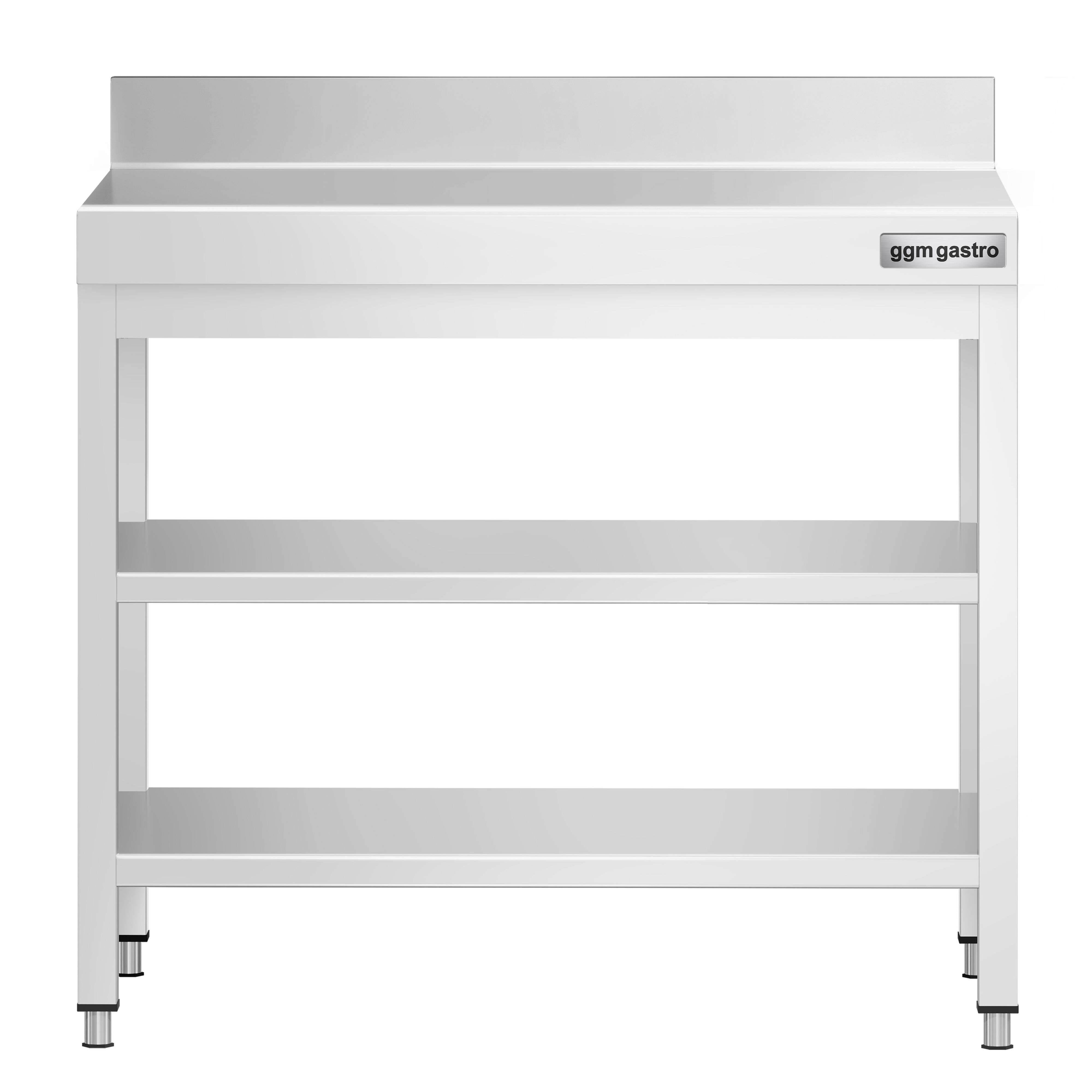 Table de travail inox PREMIUM - 700 x 600 mm - avec tablette inférieure, Dosseret & Tablette intermédiaire