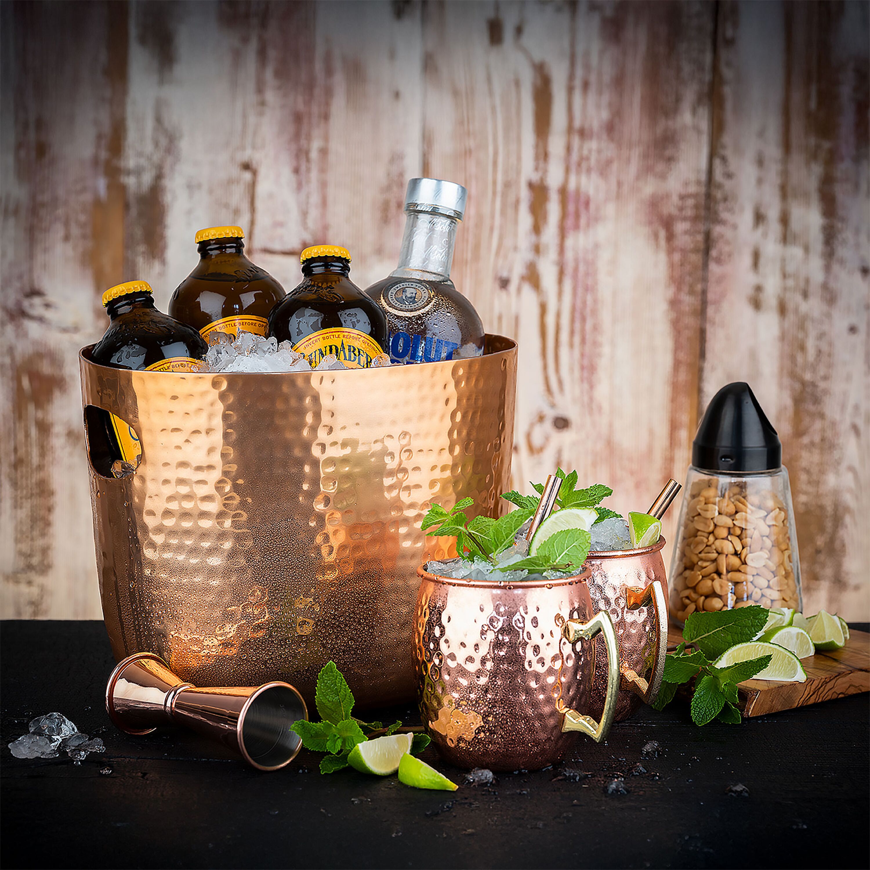 Seau à champagne - Aluminium - 3.9 litres - Ø255mm - Hauteur:200mm - Cuivre - avec poignées